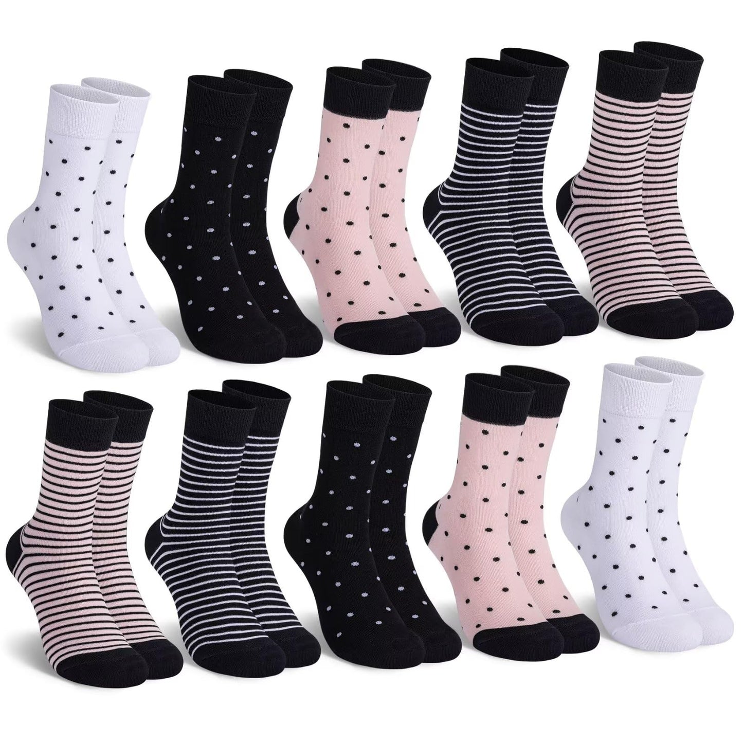 Mowenti Socken Mädchen 35-38 sportsocken strümpfe socks Mädchensocken bunte schwarz Streifen Punkte baumwollsocken 10 Paar