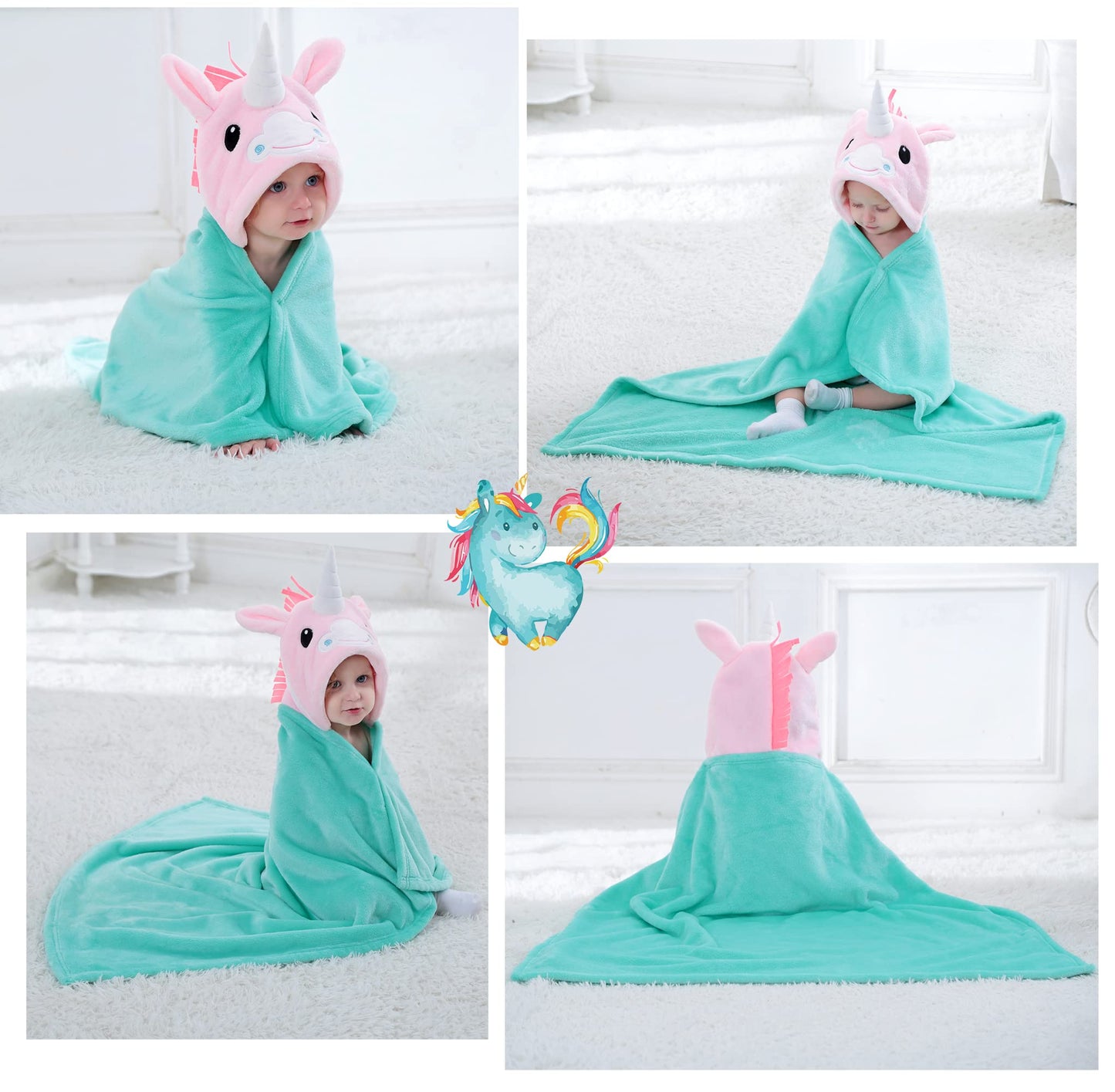 Doladola Baby Decke Babys Tier Design,Flanell Kinder Decke Kapuzenhandtuch für Mädchen und Jungen,Baby Kapuze Badeponcho Kinder Warm(gelbe Ente)