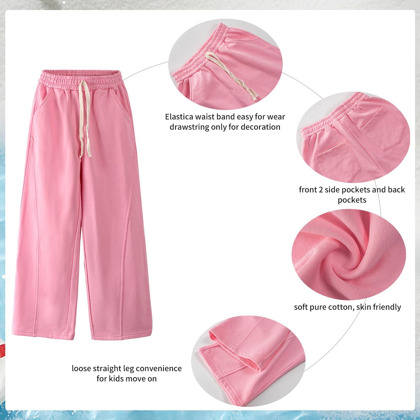 Rolanko Girls' Elastic Waistband Joggers, Loose Fit, Kids' Sports Sweatpants, Casual Comfort