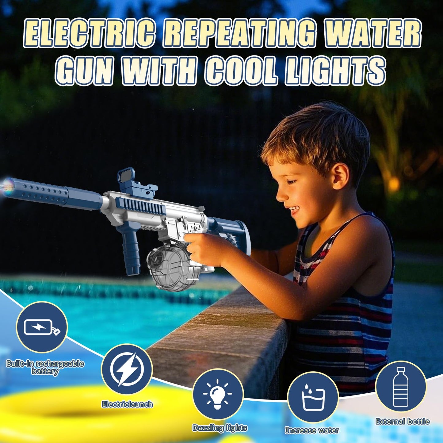 Elektrische Wasserpistole Sehr Stark Wassermaschinenpistole mit Wiederaufladbare Batterie Squirt Gun Wasser Spielzeug bis zu 20ft,Outdoor Water Gun Schießspiel für Erwachsene and Kinder (Blau)