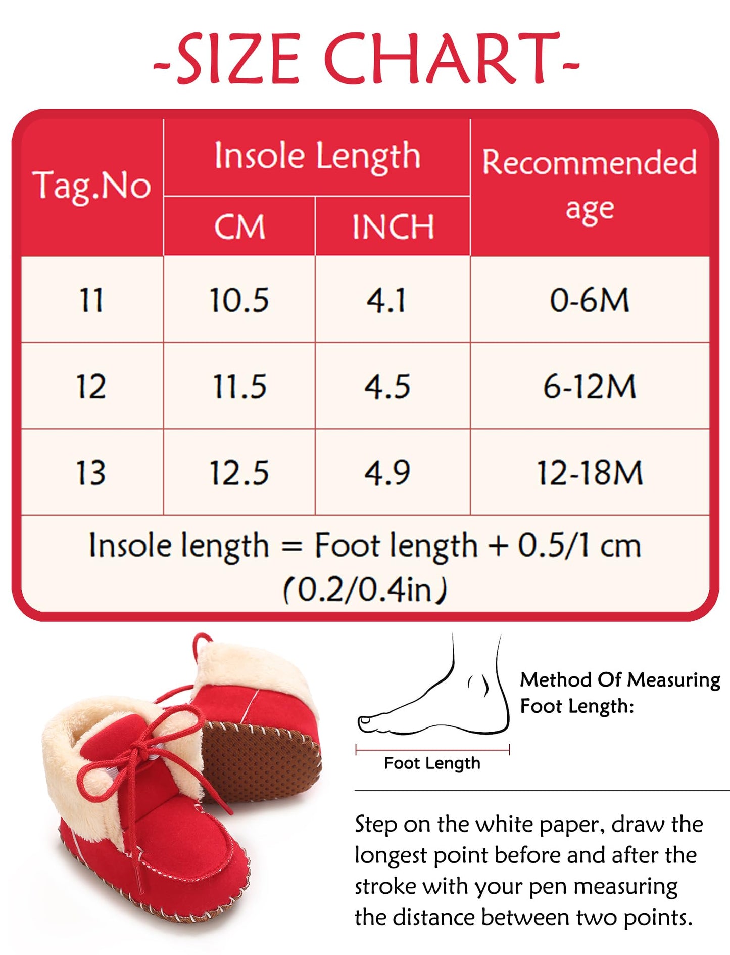 Adigau Baby Boys Girls Winter Boots Soft Sole Warm Boots Lace Flat Prewalker Snow Boots 0-18 Months