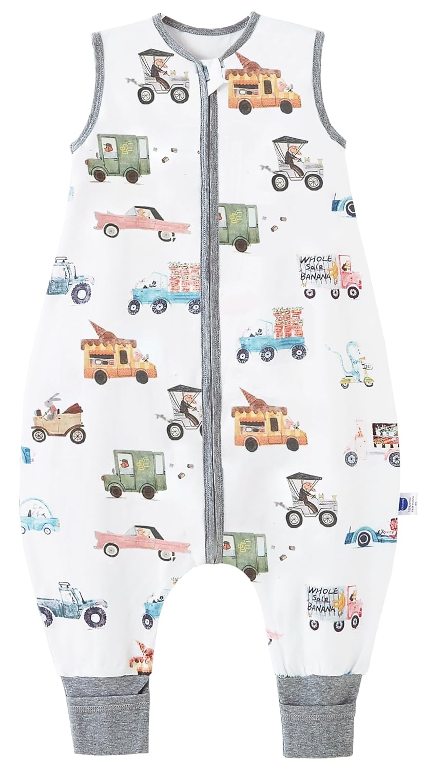 Chilsuessy Baby Sleeping Bag with Legs, 1.5 Tog, Sleeping Bag, 100% Cotton, All-Year Sleeping Bag with Feet, Baby Sleeping Bag, Children, 1.5 Tog/Zebra, 80 cm / Baby Height 85–95 cm