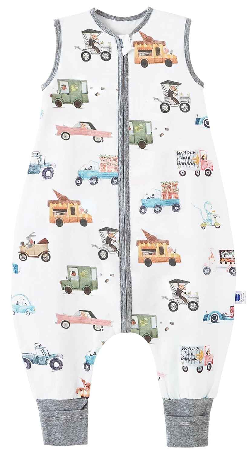Chilsuessy Baby Sleeping Bag with Legs, 1.5 Tog, Sleeping Bag, 100% Cotton, All-Year Sleeping Bag with Feet, Baby Sleeping Bag, Children, 1.5 Tog/Zebra, 80 cm / Baby Height 85–95 cm