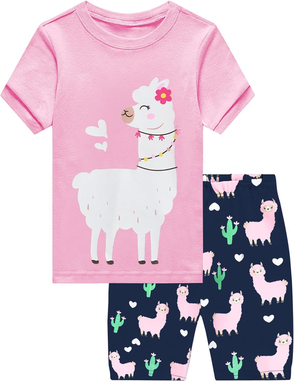 EULLA Mädchen Schlafanzug Kinder Kurz Einhorn Dino Katze Prinzessin Hase Pyjama Set Sommer Kleidung Zweiteiliger Nachtwäsche Baumwolle 92 98 104 110 116 122