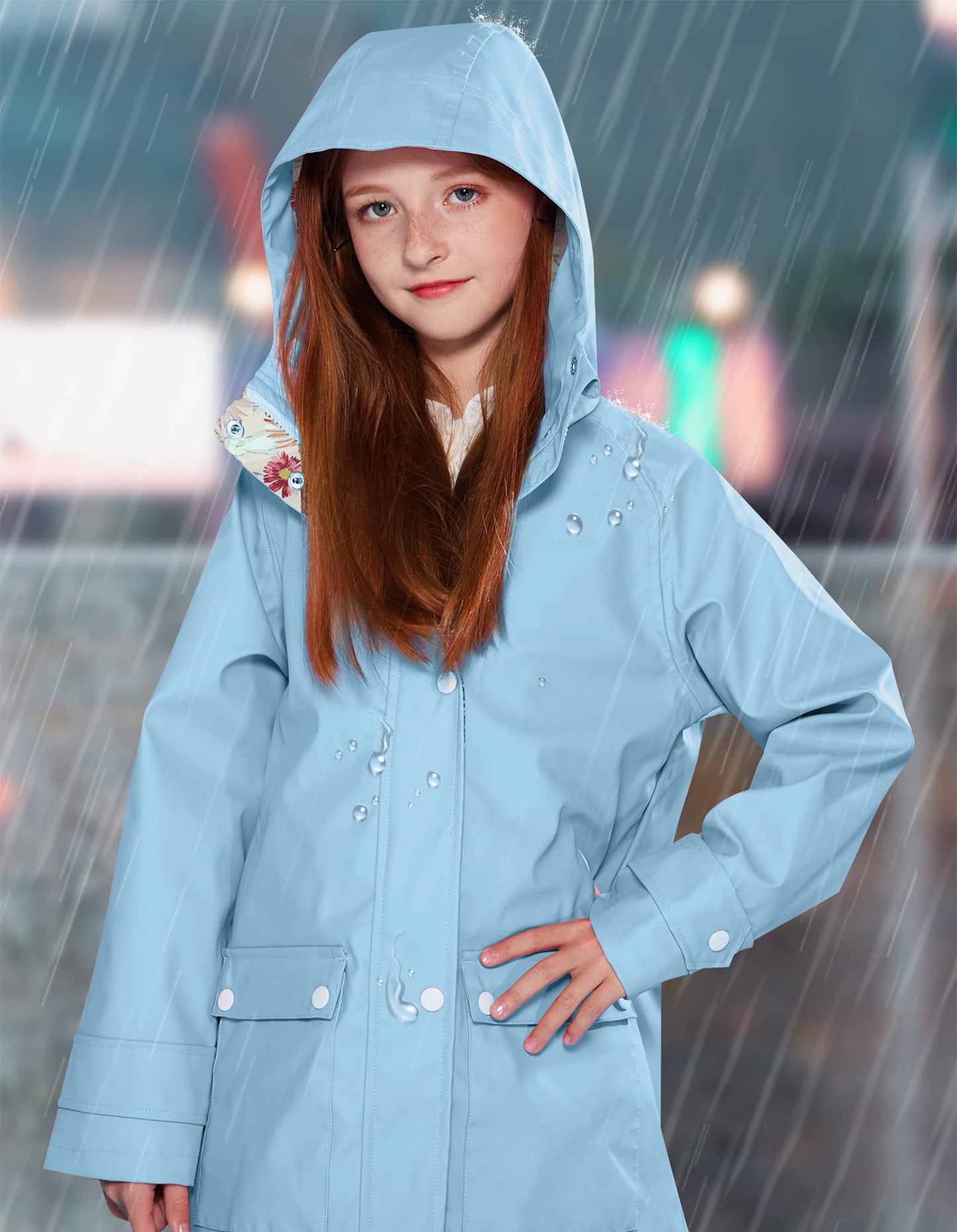 SOLOCOTE Kinder Regenjacke mit Kapuze gefüttert Gummi Regenmäntel für Mädchen Jungen Wasserdicht Winddicht Größe