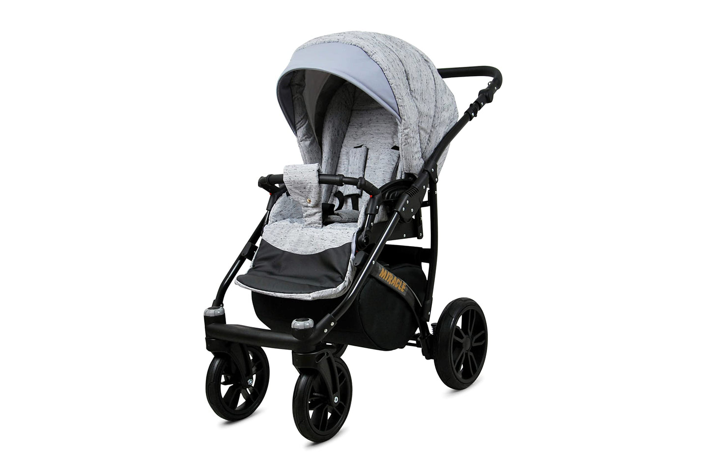 BabyLux Miracle 2-in-1 Baby Pushchair Deep and Pushchair with Accessories Adjustable and Foldable Aluminium Construction Waterproof Non-Removable Wheels Gold Leaf