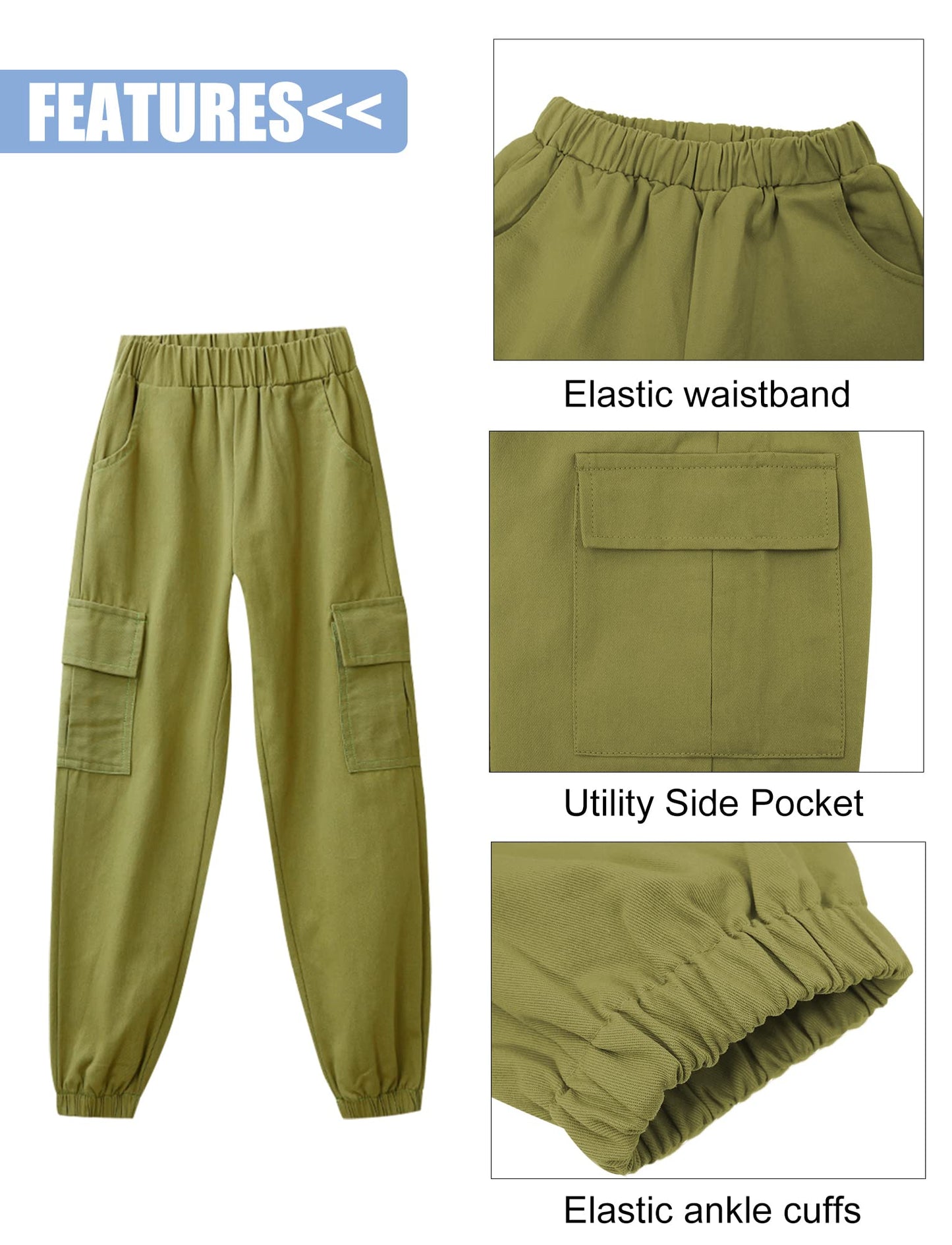 SEAUR Cargo Hose Mädchen Freizeithose Hip Hop Hose mit Gummibung Sporthose Jogginghose mit Taschen Kordelzug Trainingshose Sport Freizeit Streetwear - 100-160cm