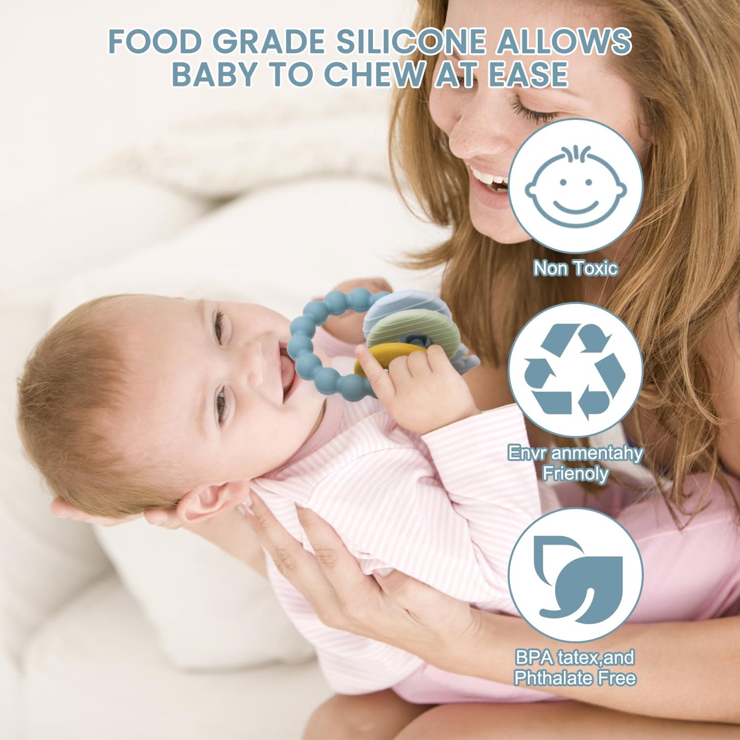 Beißring für Babys,Beißring Schlüssel Babys, BPA - Frei Baby Beißring Spielzeug Schlüssel, Baby Nom Zahnungshilfe für Babys ab 3 Monate - Beissring für Babys in Blau