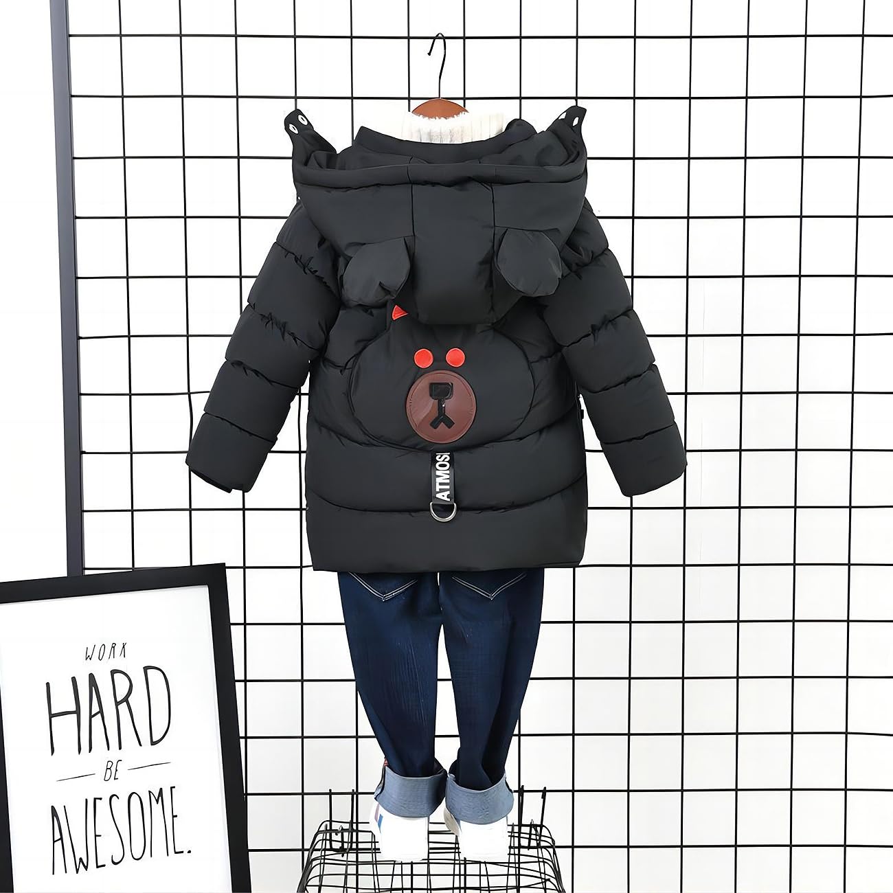 linboo Winter Jacket Children's Boys Warm Quilted Jacket Thick Coat Baby Winter Coats with Hood Ears Winter Children's Jacket Hooded Jacket 2-7 Years