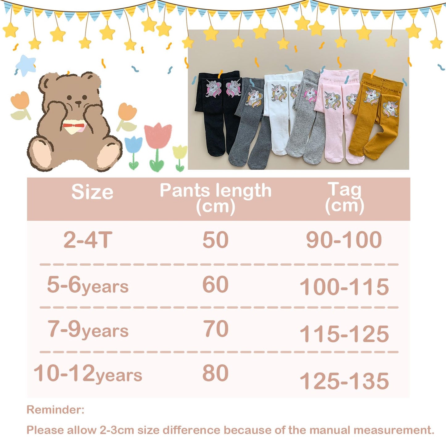 Silkglory Pack of 3 Baby Tights for Girls, Tights for Girls with Cute Glitter Print Pattern, Full Footed Leggings Tights for Newborns Toddlers 2-12 Years