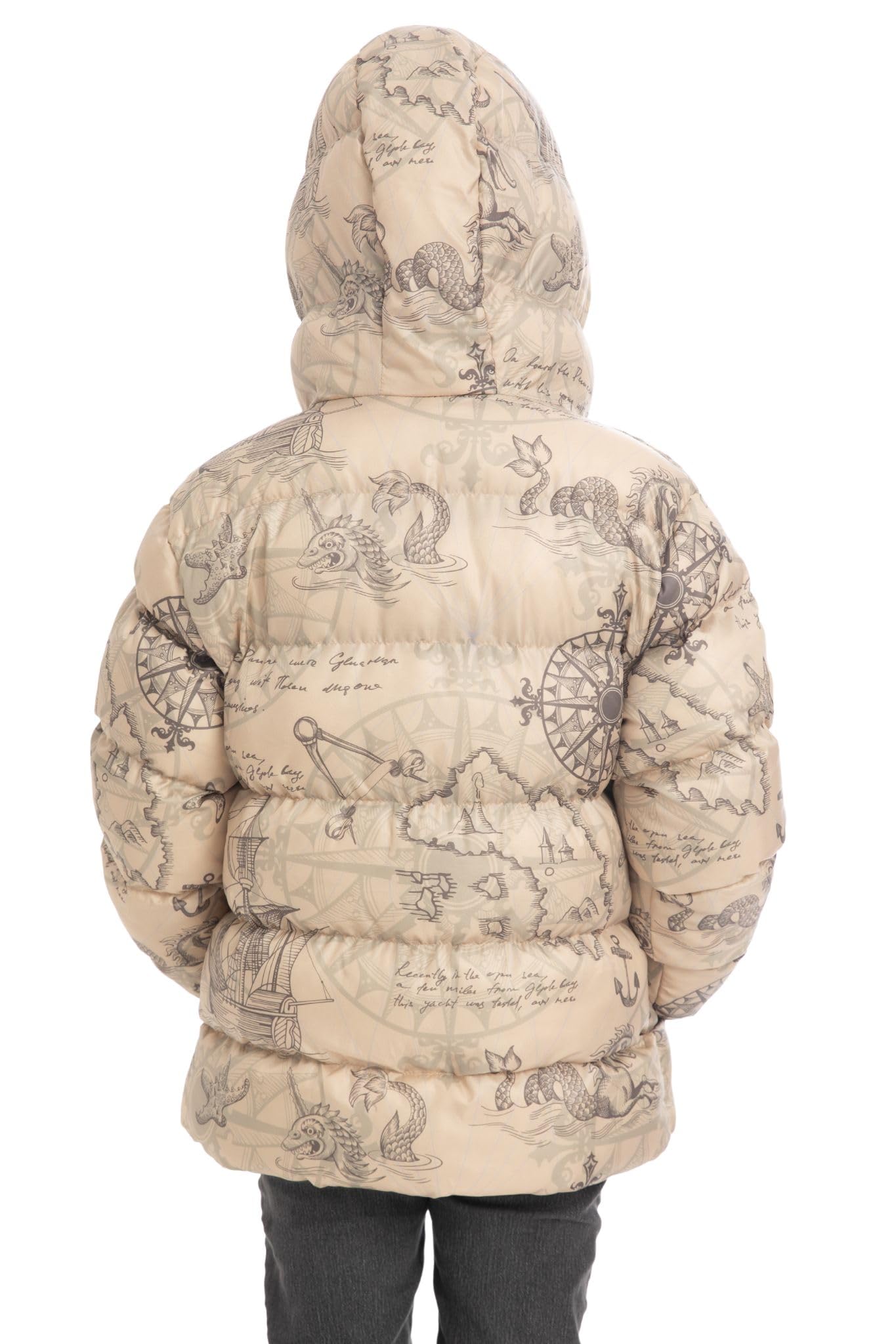 Generic Waterproof Kids Winter Jacket with Hood Insulated Boys Jacket with Compass and Ship Motifs – Lightweight and Windproof Transition Jacket