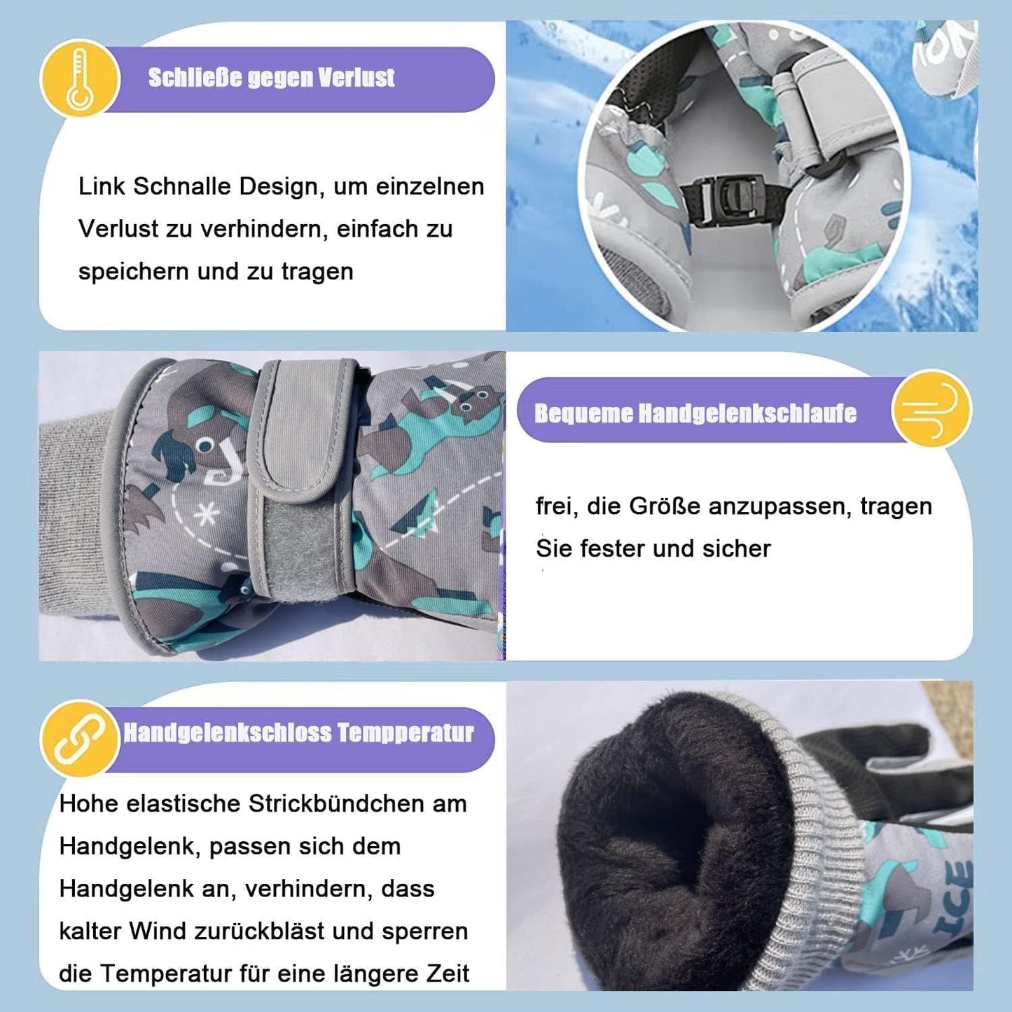 FAYHIJUN Children's Winter Snow Gloves Ski Gloves for 1-13 Years Girls Boys PU Palm Waterproof Windproof Warm Fleece Winter Gloves Cycling Gloves