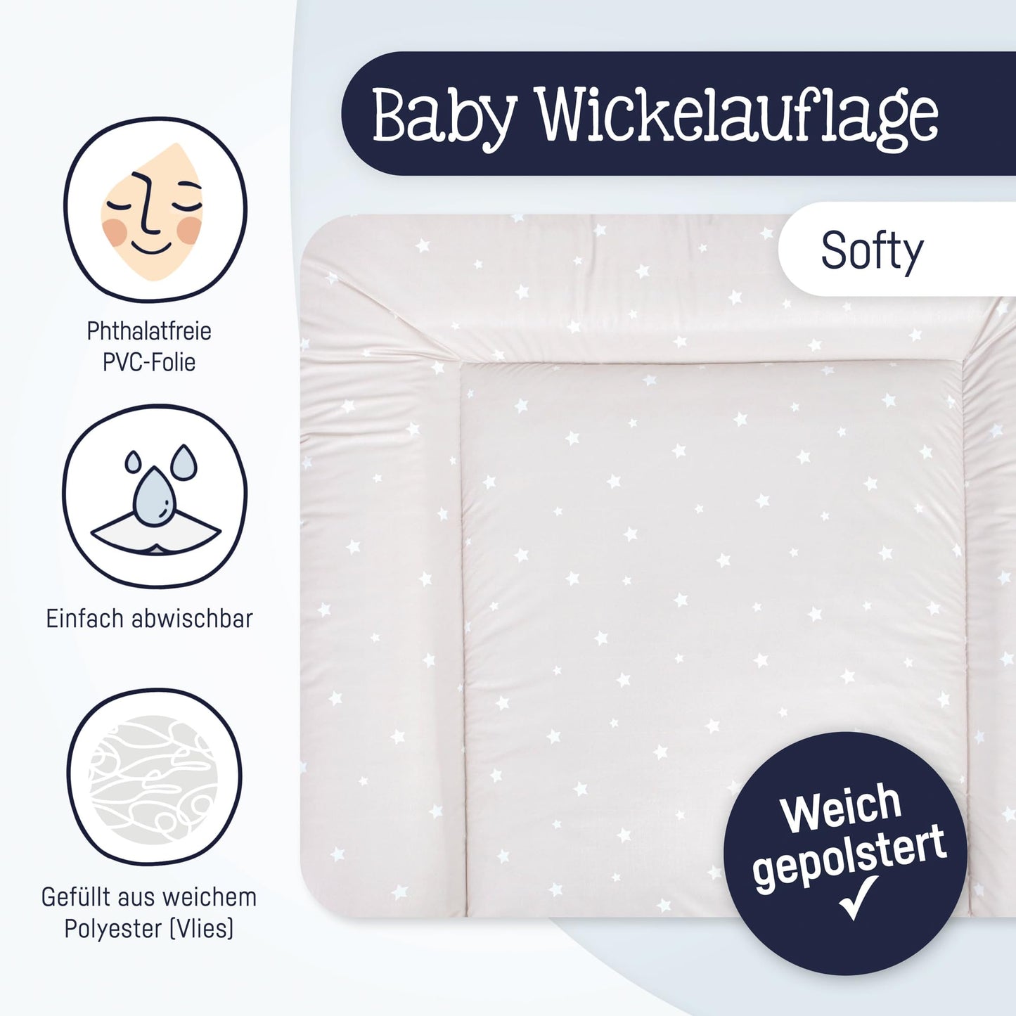 Julius Zöllner Wickelauflage Softy 85x75 cm - Wickelunterlage - wasserdicht und abwischbar - Made in Germany – Oeko-Tex Standard 100 – Schmusebär