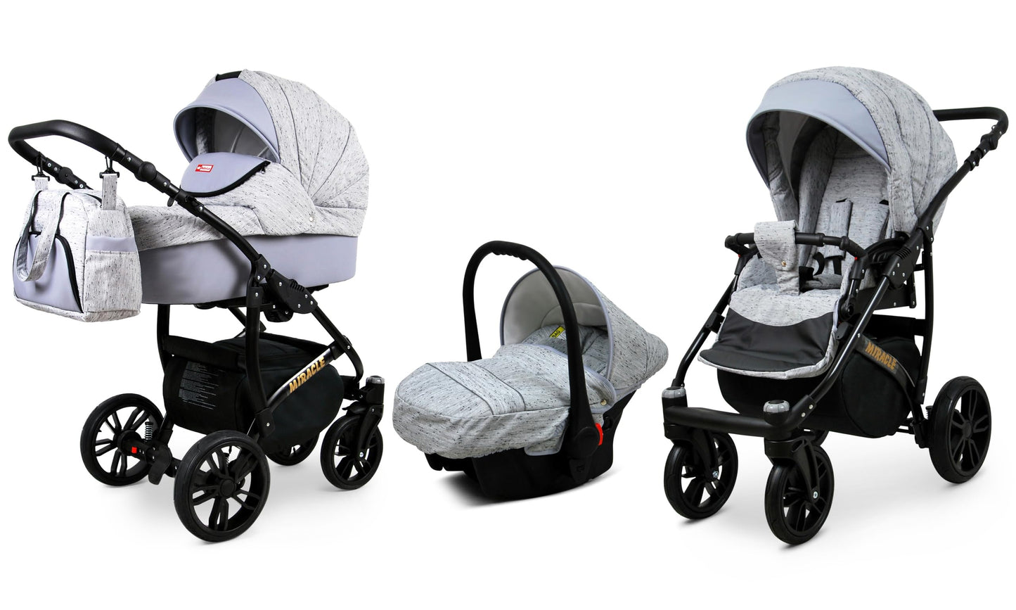 BabyLux Miracle 2-in-1 Baby Pushchair Deep and Pushchair with Accessories Adjustable and Foldable Aluminium Construction Waterproof Non-Removable Wheels Gold Leaf
