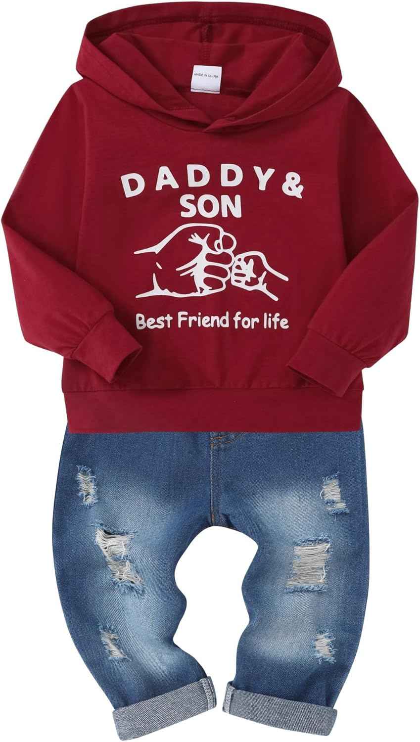 SOLOYEE Baby Boys Outfits Clothing Sets Toddler Clothing Boy 1-5 Years Letter Pattern Long Sleeves with Hood Sweatshirt and Baby Jeans Boy 2-Piece Set