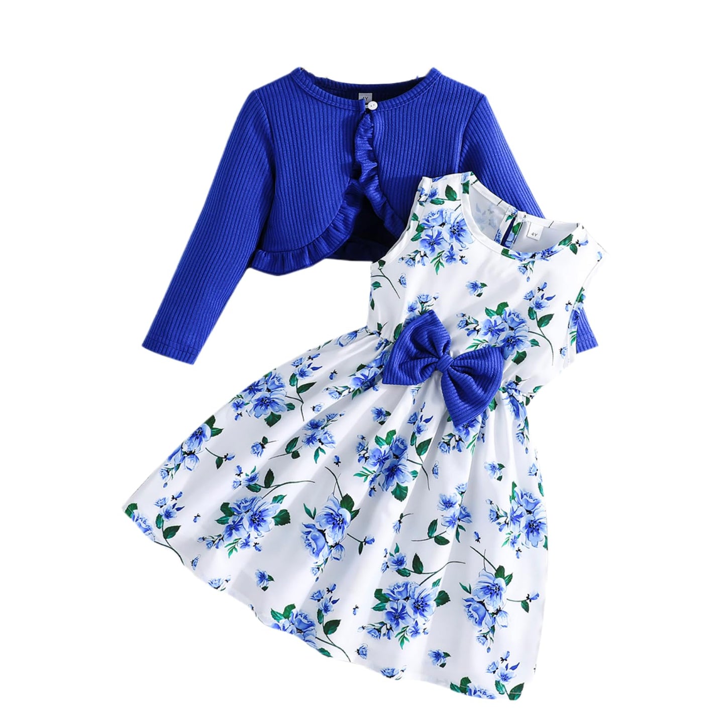 Yanmucy Kleine Mädchen Kleider mit Strickjacke Sets Baby Mädchen Kleider Kleinkind Kinder Langarm Ruffle Mantel Mädchen Kleidung für 2-8 Jahre