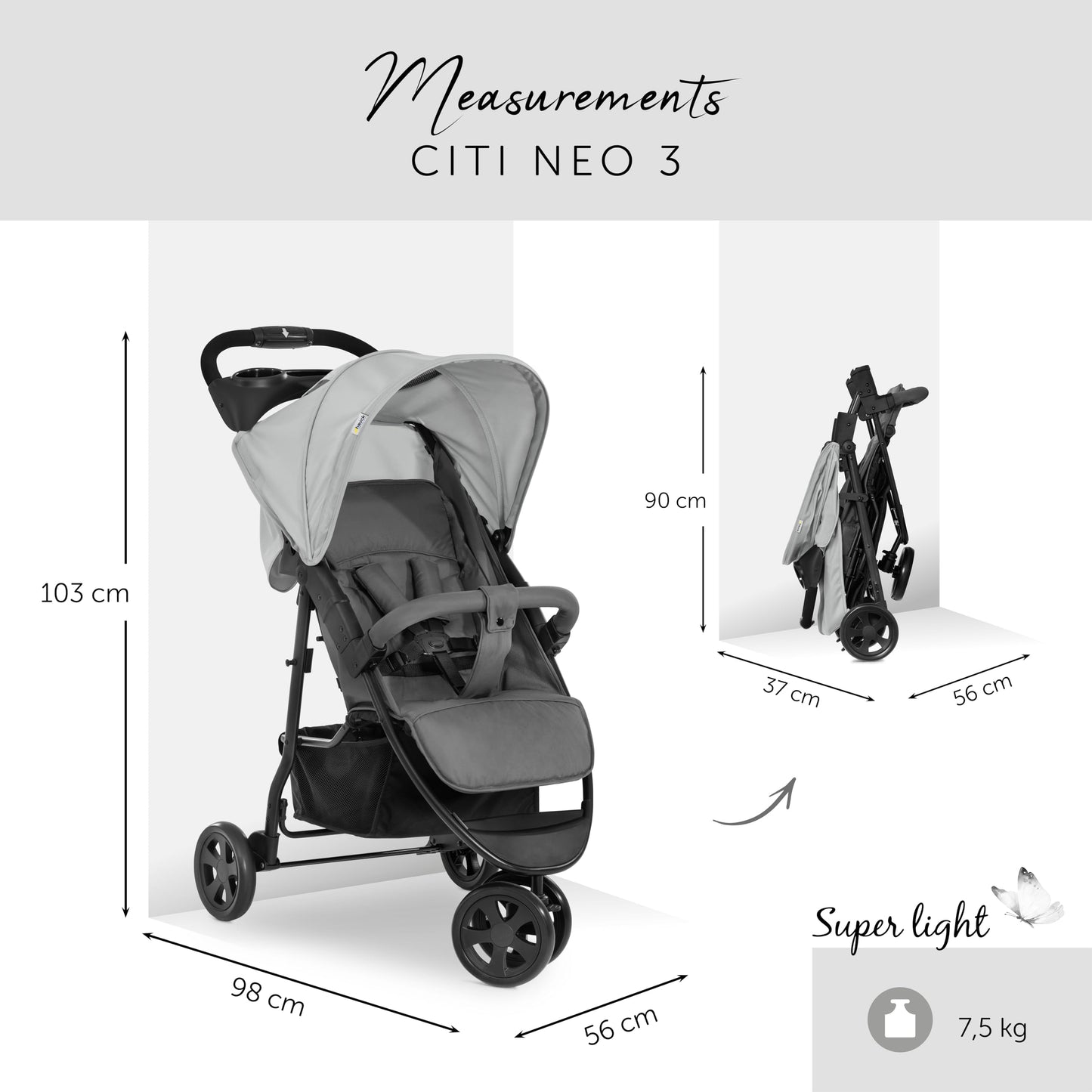 hauck Buggy Citi Neo II mit Getränkehalter, Einhändig Klein Faltbar, für Kinder ab Geburt bis 22 kg mit Liegefunktion, Tasche im Verdeck, XL Korb bis 3 kg (Black)