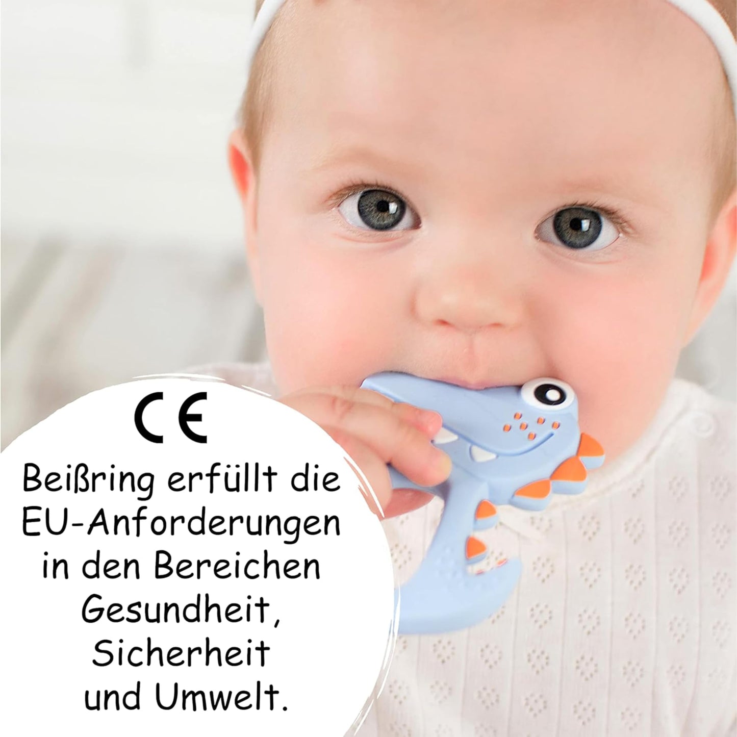 Akuku Baby Teething Ring Cooling Teething Aid Made of BPA Free Silicone Teething Toy for Girls and Boys, Grip Ring, Teething Toy, Dinosaur Baby Toy, Dino Blue