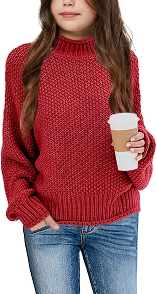 Wenrine Mädchen Pullover Winter Rollkragen Strickpullover Langarm Gestrickt Casual 5-14 Jahre