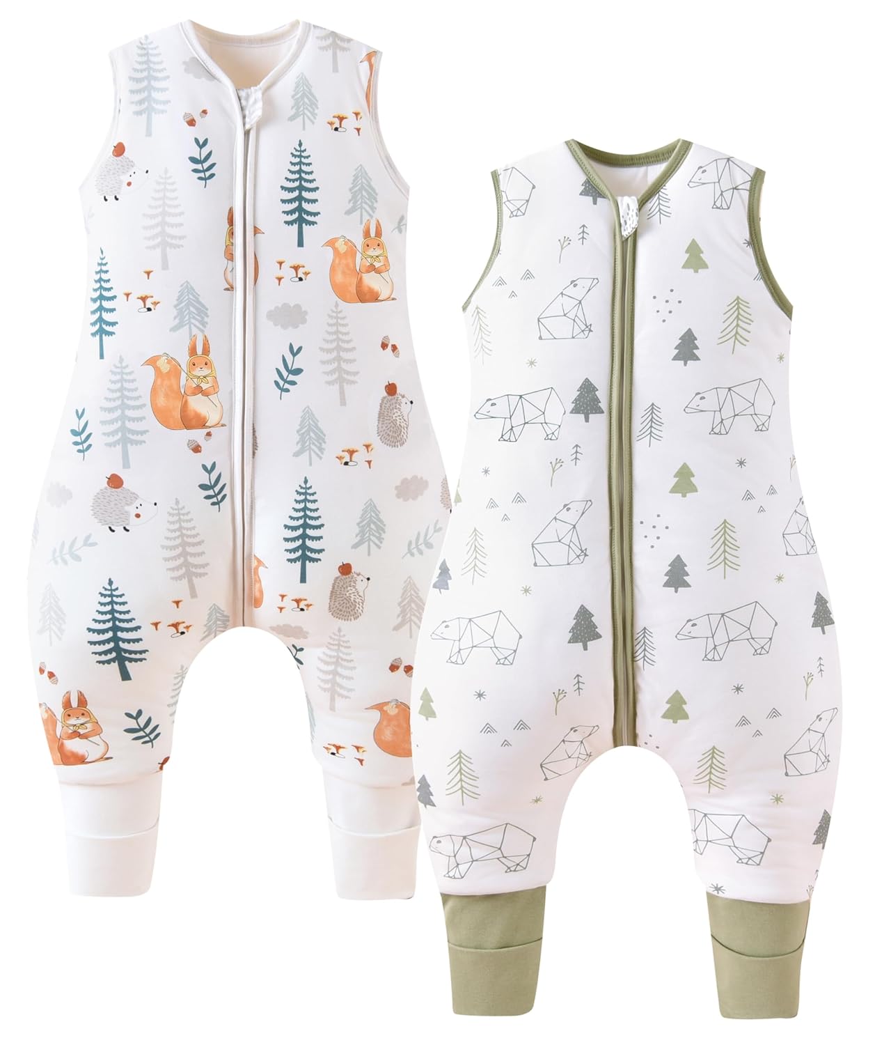 Chilsuessy Baby Sleeping Bag with Legs, 1.5 Tog, Sleeping Bag, 100% Cotton, All-Year Sleeping Bag with Feet, Baby Sleeping Bag, Children, 1.5 Tog/Zebra, 80 cm / Baby Height 85–95 cm