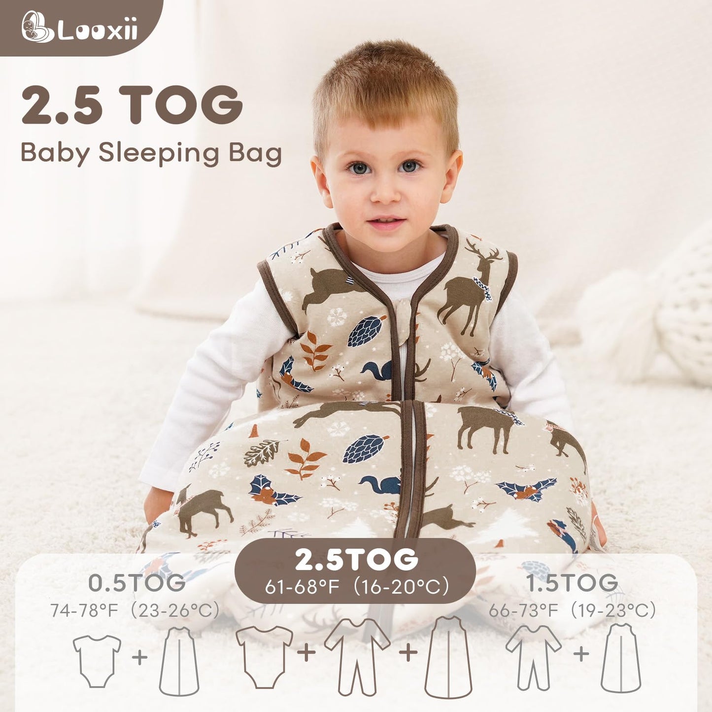 Looxii Baby Sleeping Bag Winter Cotton Winter Sleeping Bag 2.5 TOG Sleeping Bags Warm Baby Sleeping Bag Newborn for Autumn Winter Pink Rabbit 12-18 Months