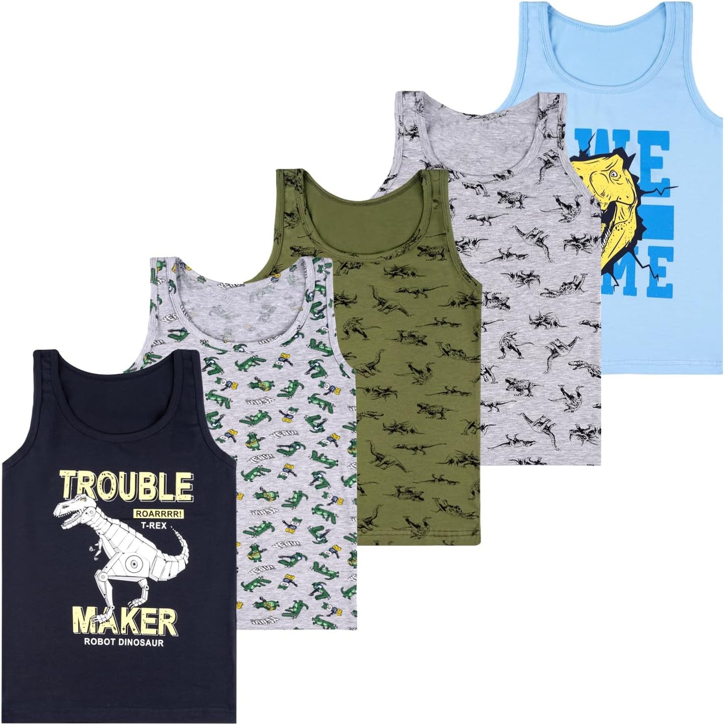 LOREZA ® 5 Pack Jungen Unterhemden aus Baumwolle Tank Top Unterwäsche Knaben
