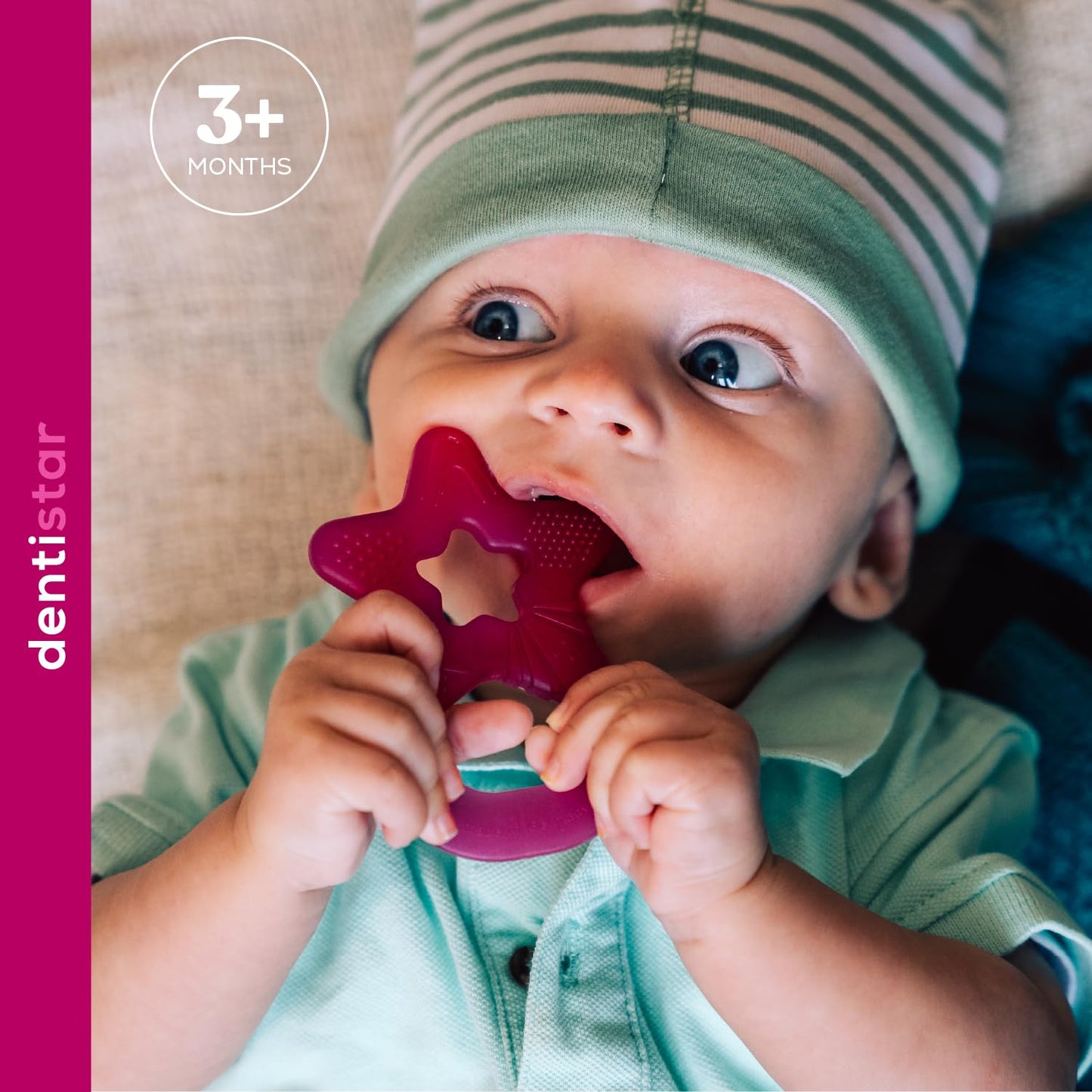 Dentistar Beißring 2er-Set – Teether für Babys & Kleinkinder ab 3 Monate – Baby Beißring mit Griff aus weichem Material zur Zahnungshilfe & Massage – Made in Germany – Pink & Lila