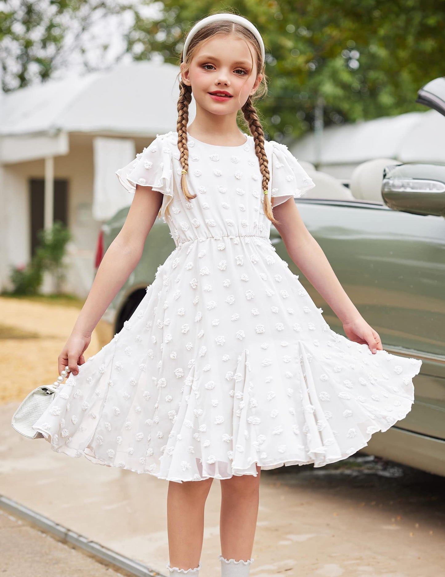 Flypigs Kleid Mädchen Festlich Hochzeit Party Kurzarm Sommer Freizeitkleid Prinzessin Chiffon Kleider Kinder Teenager Kleidung 3-12 Jahre