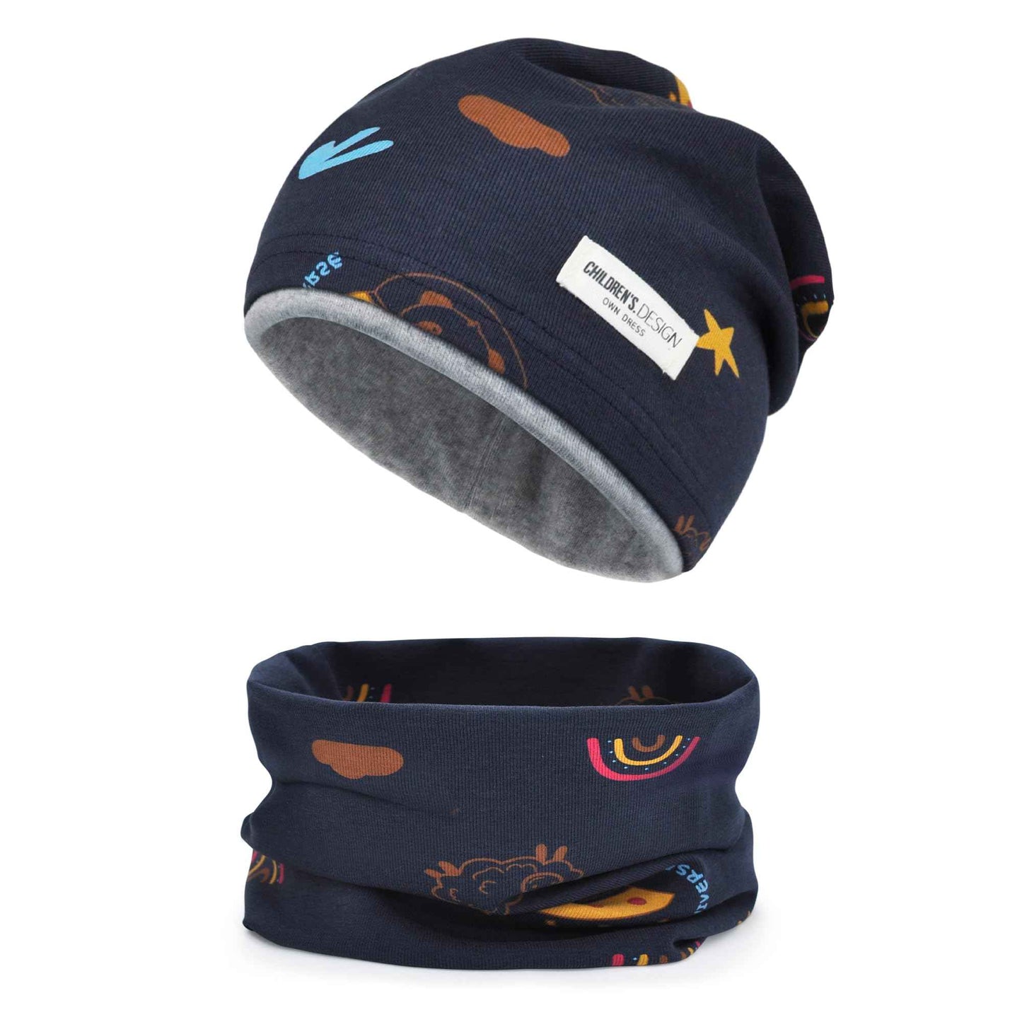 Kinder Beanie Mütze & Loop Schal Set, 95% Baumwolle Mütze Schal Set Mädchen Jungen 2-8 Jahren, Schlauchschal Warme Wintermütze Strickmützen für Herbst Winter Frühling
