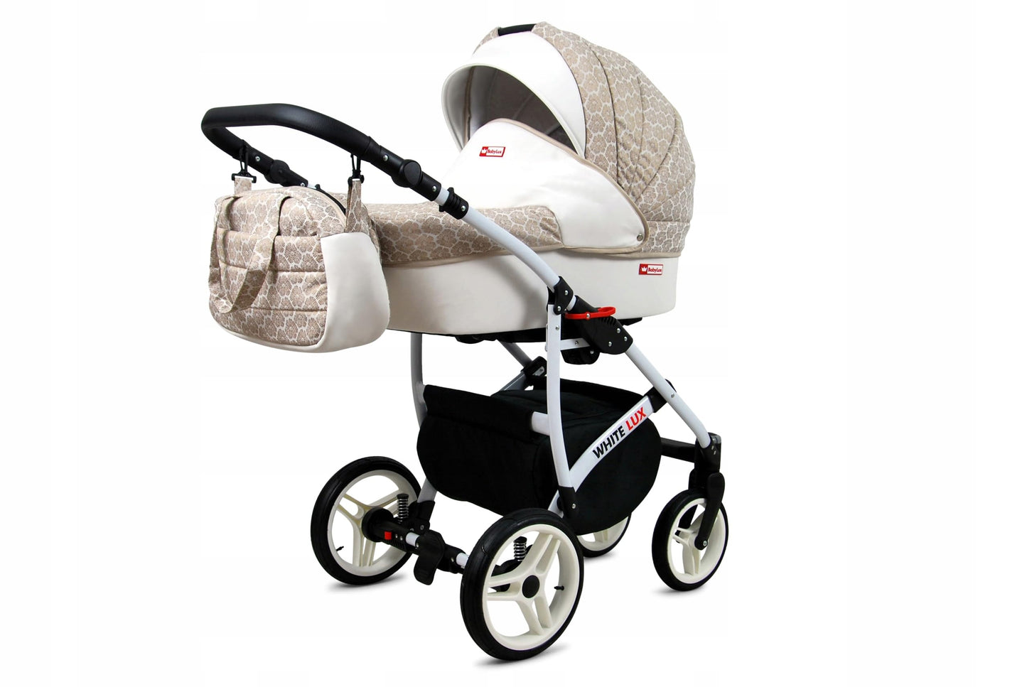 BabyLux® Bambimo Kinderwagen Set 3 in 1 - White Lux - incl. Babywanne, Buggy Sportsitz, Auto-Babyschale - Autositz - Kinderwagenset - Kombikinderwagen mit Wickeltasche, Regenschutz usw.