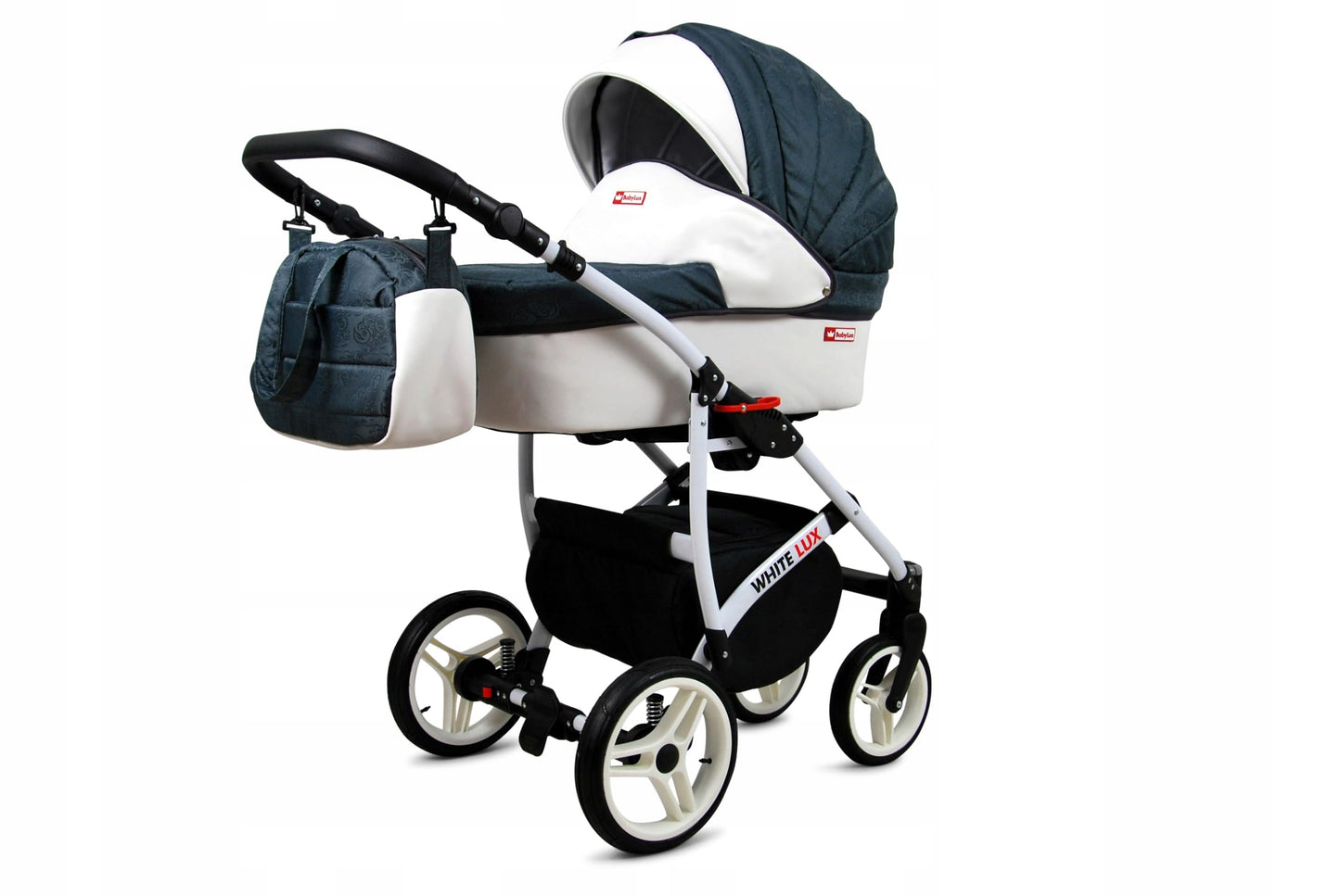 BabyLux® Bambimo Kinderwagen Set 3 in 1 - White Lux - incl. Babywanne, Buggy Sportsitz, Auto-Babyschale - Autositz - Kinderwagenset - Kombikinderwagen mit Wickeltasche, Regenschutz usw.