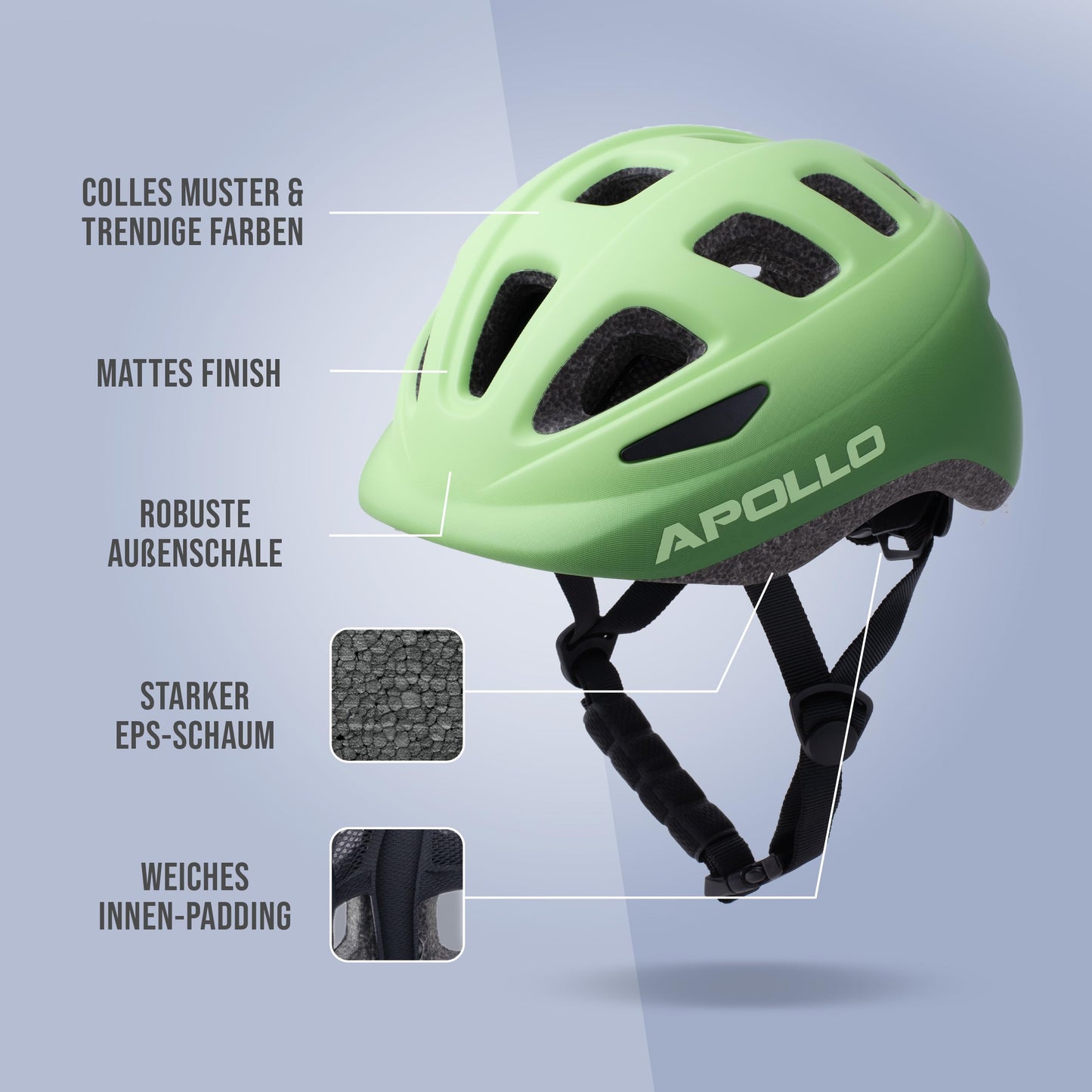 Apollo Kinder Fahrradhelm, Helm für Kinder & Jugendliche, Multisport Helm, Fahrradhelm Mädchen, Fahrradhelm Jungen, Kinderhelm ab 3 Jahre, Verstellbarer Kinder-Helm, ab Größe 48, für Fahrrad & Roller