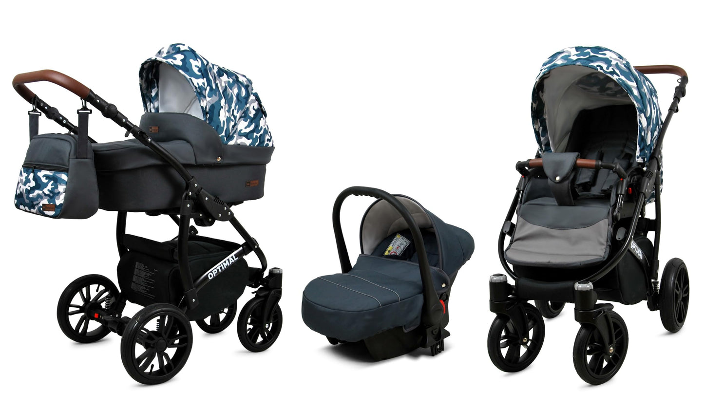 BabyLux® Kinderwagen Set 4 in 1 - Optimal - incl. Babywanne, Buggy Sportsitz, Auto-Babyschale, ISOFIX-Basisstation - Autositz - Kinderwagenset - Kombikinderwagen mit Wickeltasche usw.