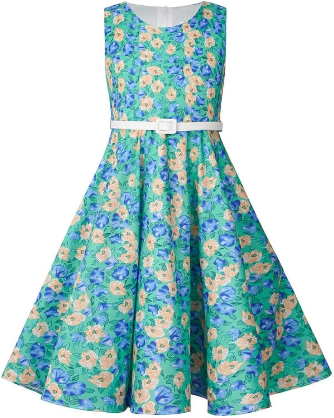 BONNY BILLY Mädchen Kleider Vintage Blumen Festlich Hochzeit Elegant Kinder Kleid mit Gürtel