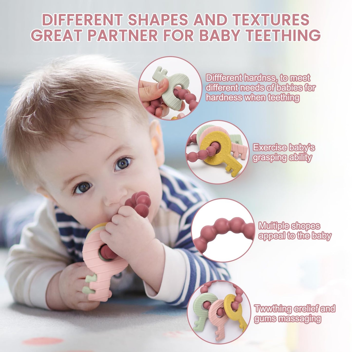Beißring für Babys,Beißring Schlüssel Babys, BPA - Frei Baby Beißring Spielzeug Schlüssel, Baby Nom Zahnungshilfe für Babys ab 3 Monate - Beissring für Babys in Blau