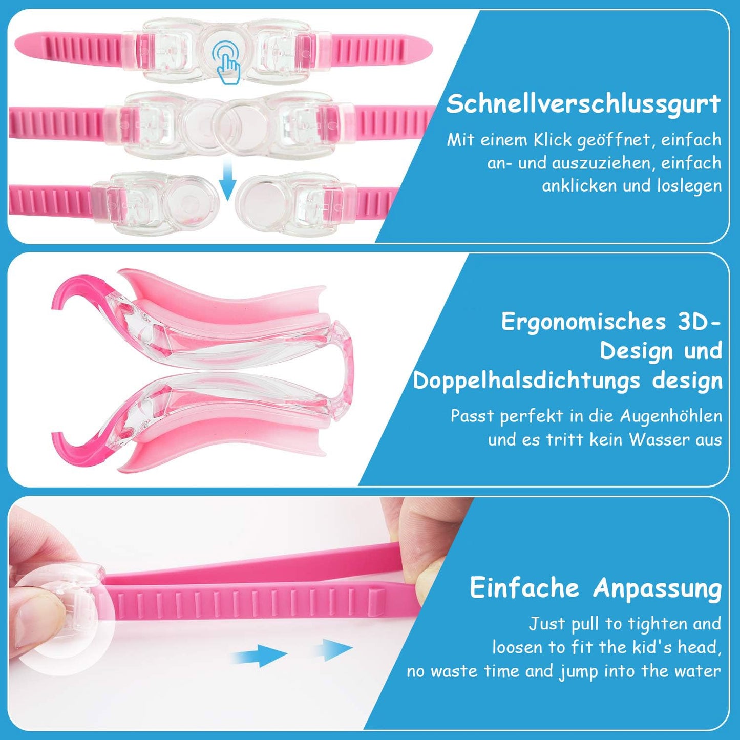 COOLOO Schwimmbrille Kinder, 2 Stück Schwimmbrille für Kinder Kind Jungen Mädchen Junior 3-15 Jahre,Anti-Fog,Kein Auslaufen