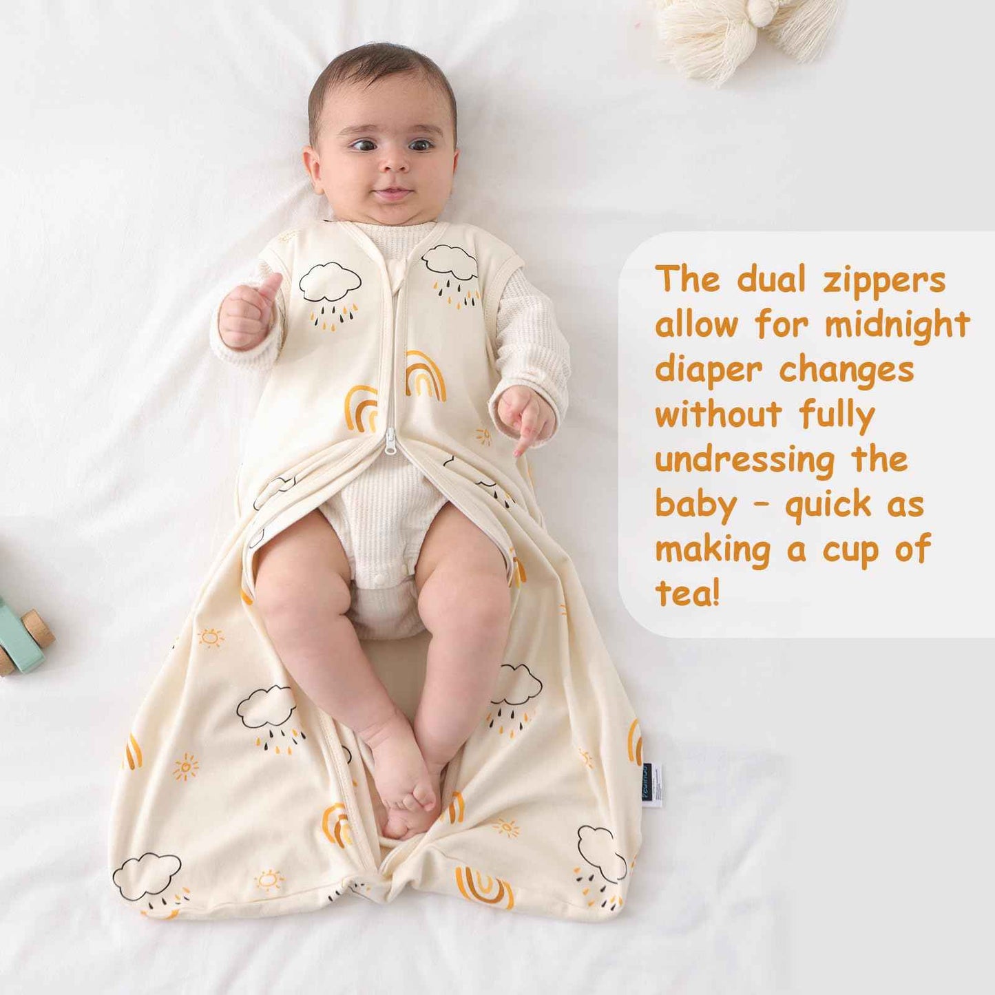 PewinGo Baby Sleeping Bag, 0.5 Tog, 2 Pieces, Made of 100% Cotton, for Newborns 0-6 Months, Double Zip, Soft & Breathable, Machine Washable (Beige)