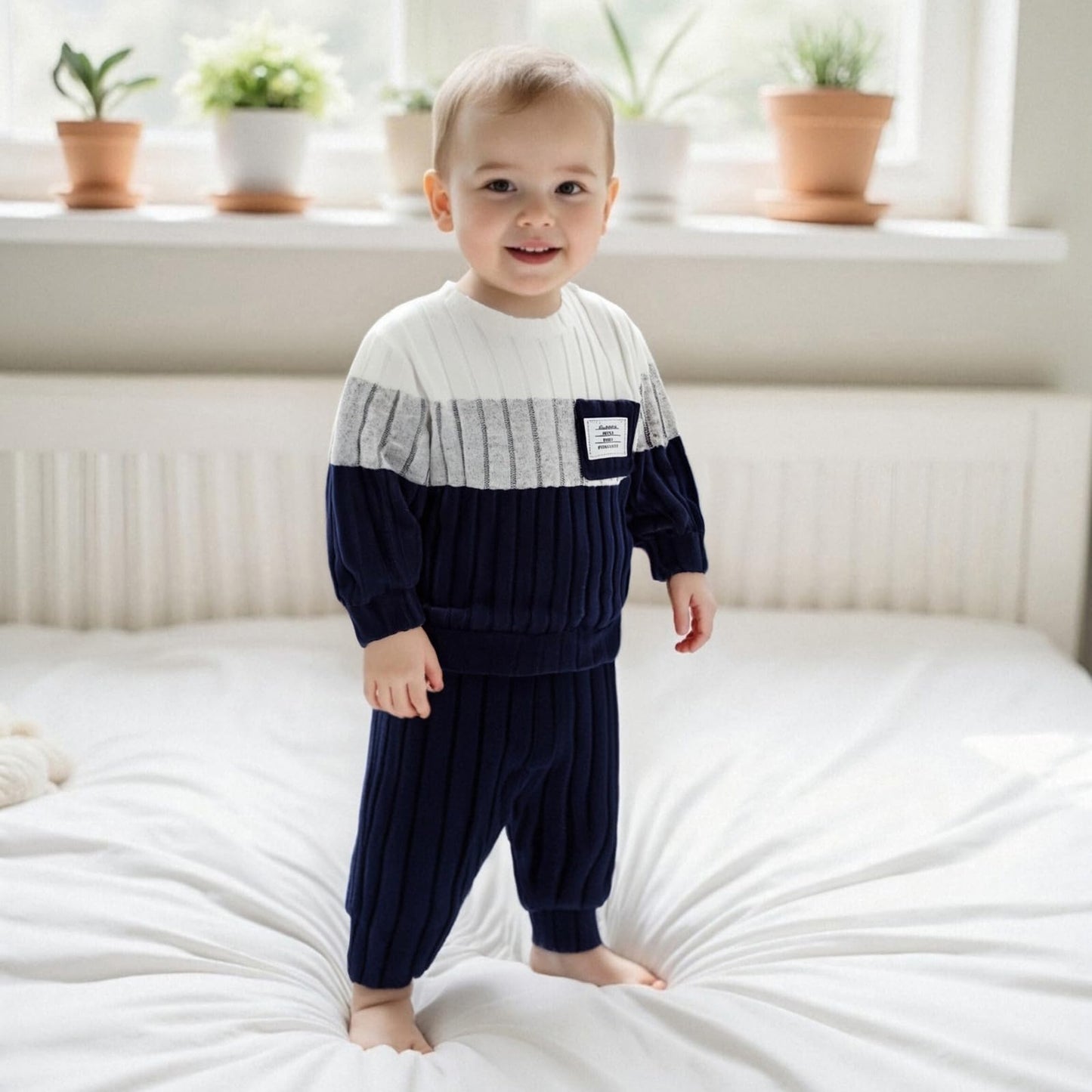 Baby Clothing Boys Winter Jumper Outfit Long Sleeve Sweatshirt + Trousers Children's Clothing Set for Baby Boys Knitted Jumper