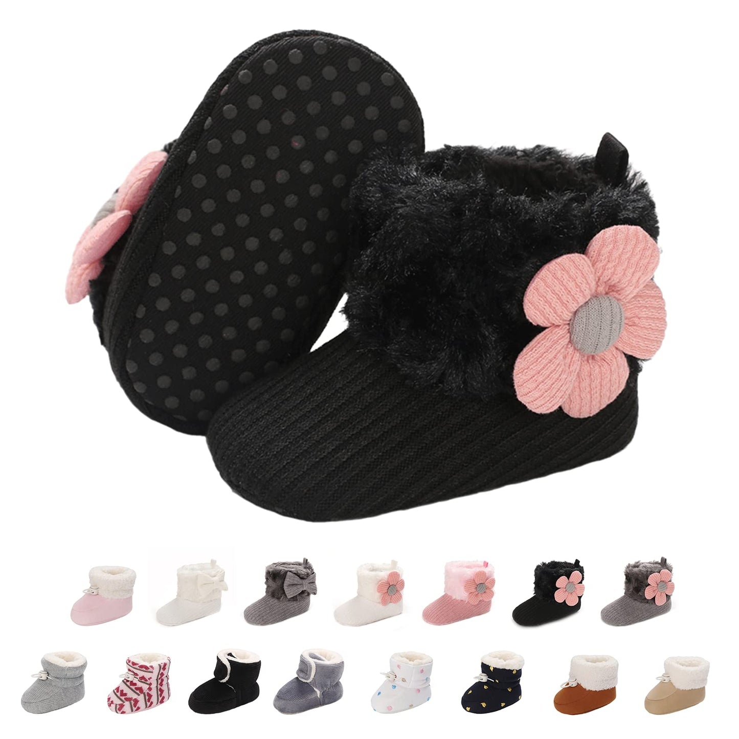 Baby Newborn Fleece Bootie, Winter Warm Non-Slip Soft Sole Winter Shoes, Sock Shoes, Cute Adjustable Crawling Shoes, Prewalker Boots for Girls and Boys, Toddler Size 0-18 Months