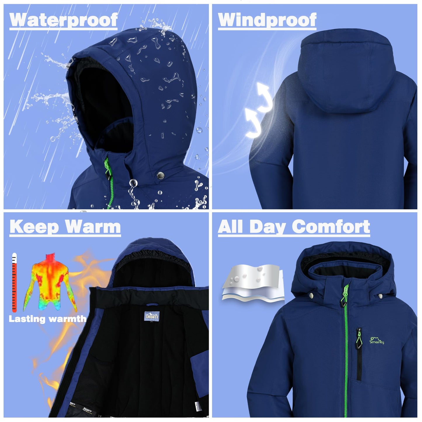 SMONTY SNOWER Boys' Snowsuit with Removable Hood, Ski Suit, Extra Warm, Winter Suit