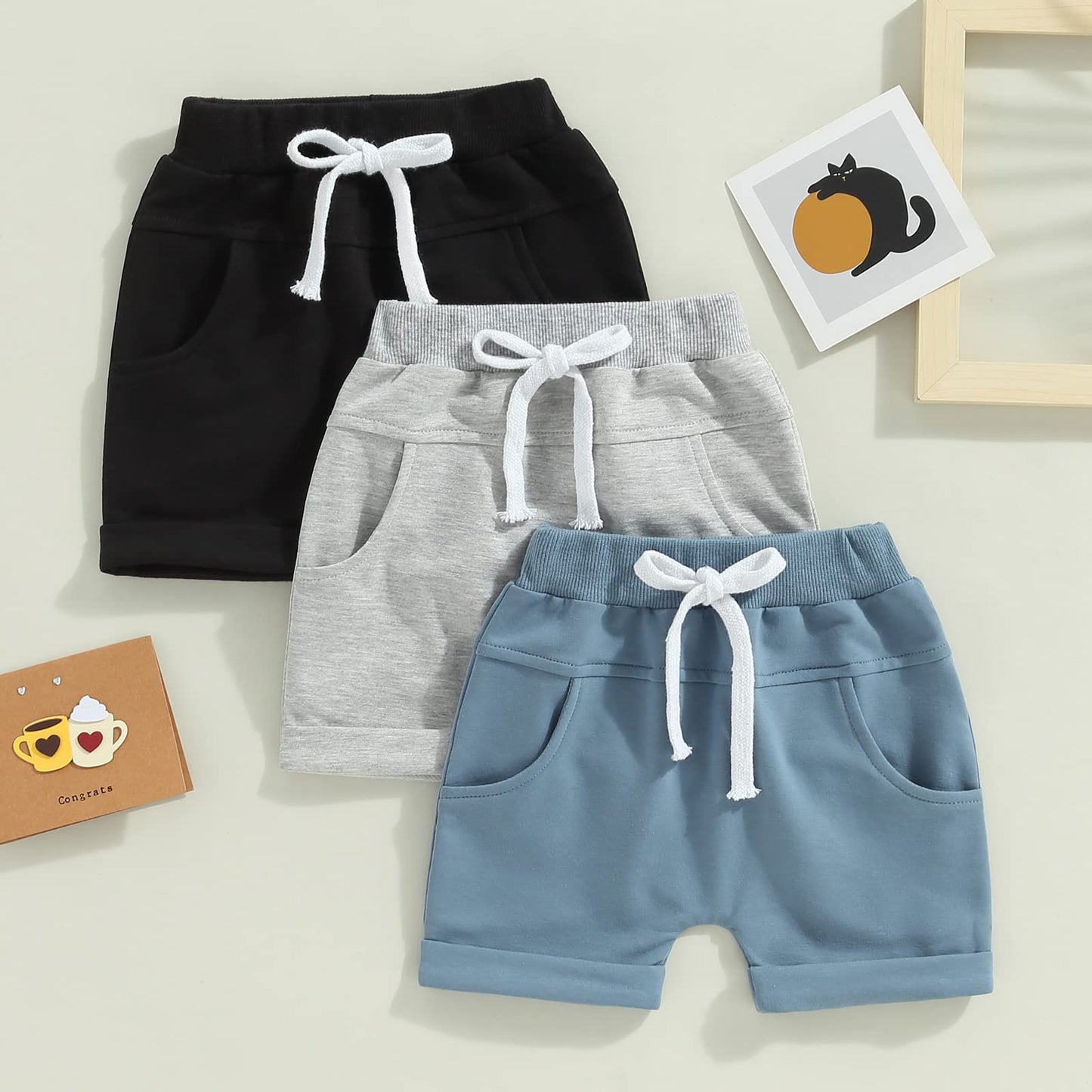 Himllauen Baby Jungen Shorts 3er-Pack Sommer Einfarbig Shorts 0-3 Jahre Kinder Kurze Hosen