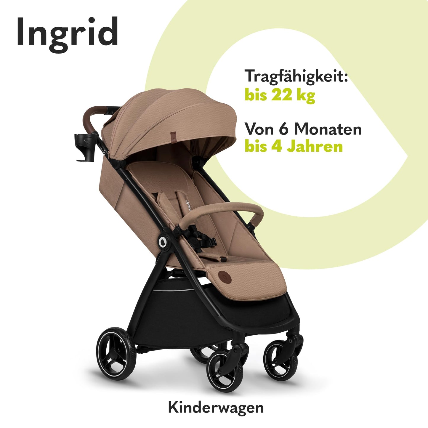 LIONELO INGRID Kinderwagen bis 22 kg von 6 Monaten bis 4 Jahren Große 360° schwenkbare Räder Volle Federung Einhändig zusammenklappbar Verstellbare Rückenlehne und Fußstütze Großes XXL-Verdeck