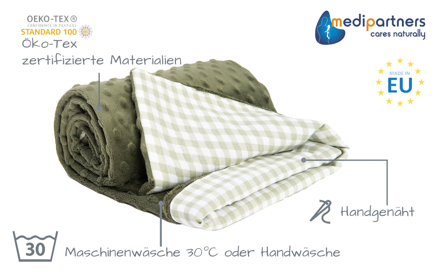 Medi Partners Babydecken Baby 100% Baumwolle Krabbeldecke Babydecke 75x100cm doppelseitig Kinderbett Minky Kuscheldecke Kinderwagen (REH mit grauem Minky)