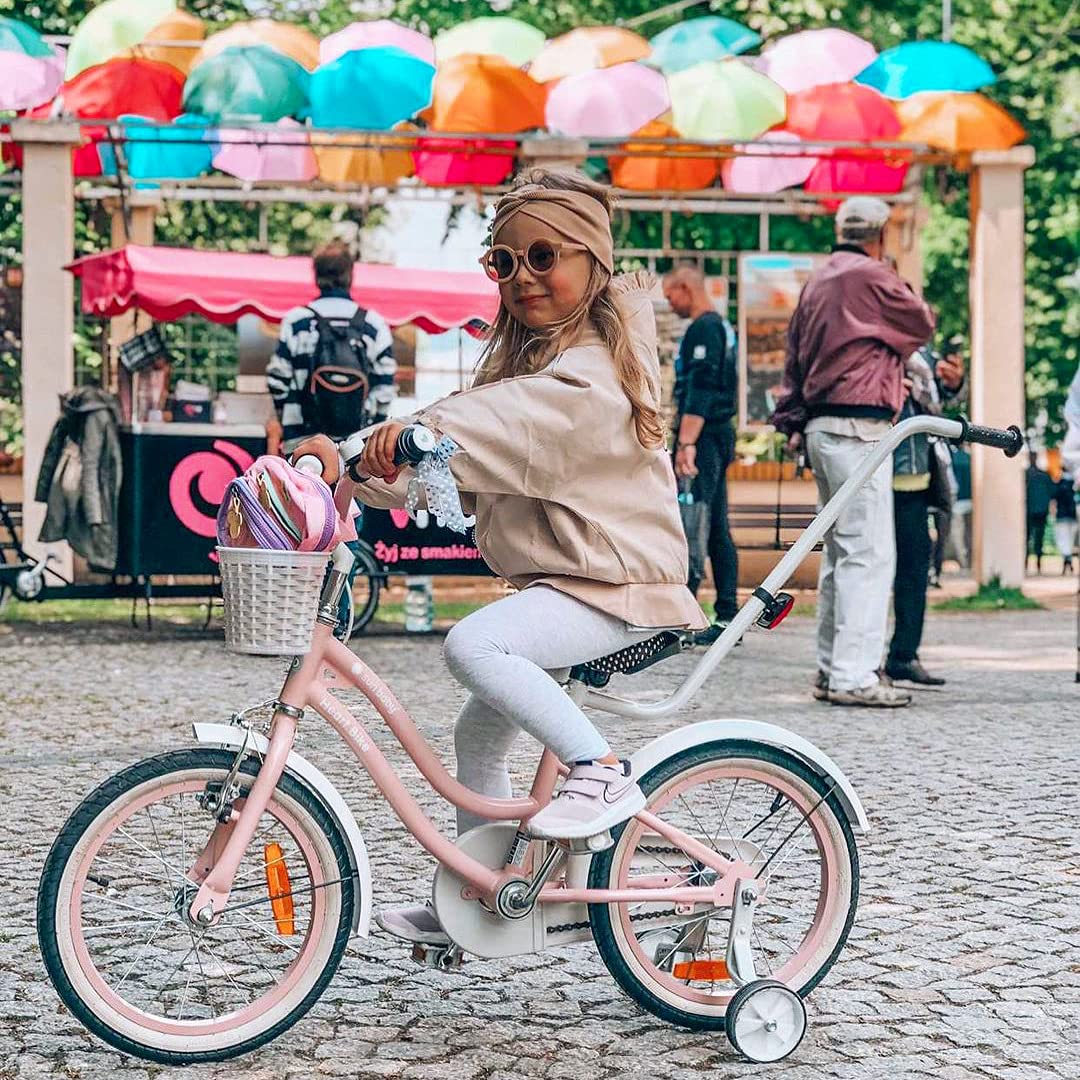 sun baby Mädchenfahrrad 12, 14 und 16 Zoll Radgröße Heart Bike zur Auswahl, mit Abnehmbarer Schubstange, Kinderfahrrad für Mädchen von 2 bis 6 Jahre