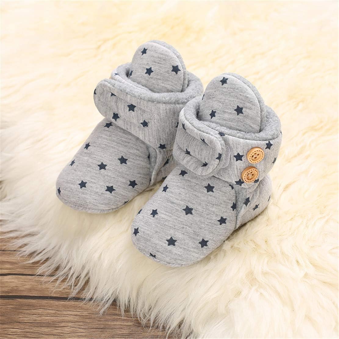 EDOTON Unisex-Baby Neugeborenes Fleece Booties, Baby Jungen Mädchen Weiche Sohlen Streifen Bootie Kleinkind Stiefel Niedlich Stiefel Socke Einstellbar