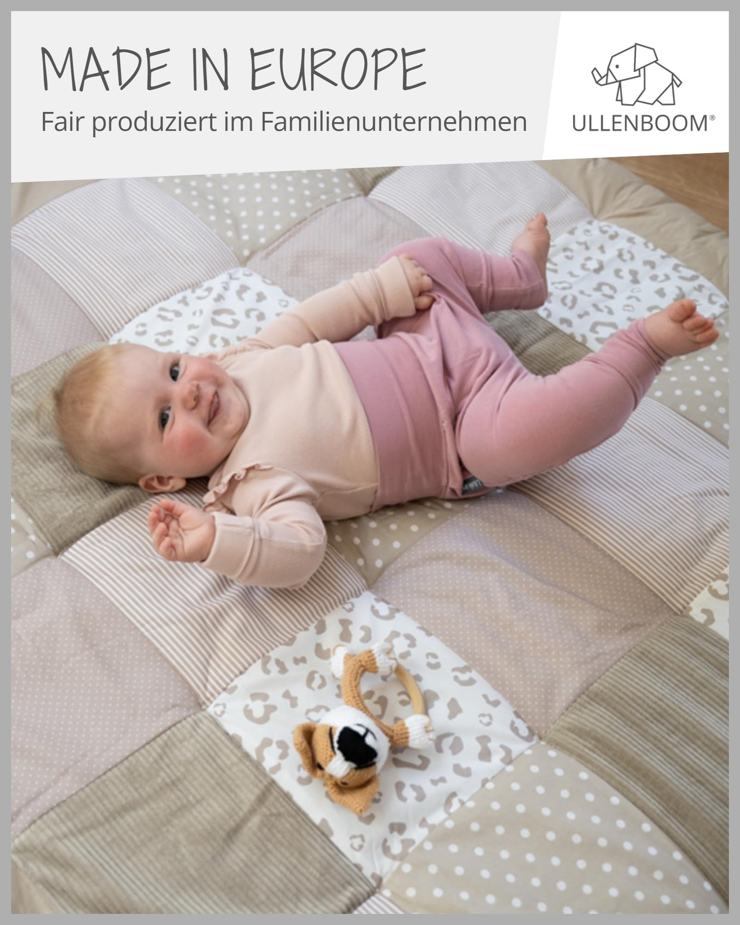 ULLENBOOM Krabbeldecke für Baby 100x100 cm, 100% OEKO-TEX Materialien, Made in EU, Dick & weich gepolstert, Sandblume - ideal als Babydecke, Laufgittereinlage & Spieldecke Baby