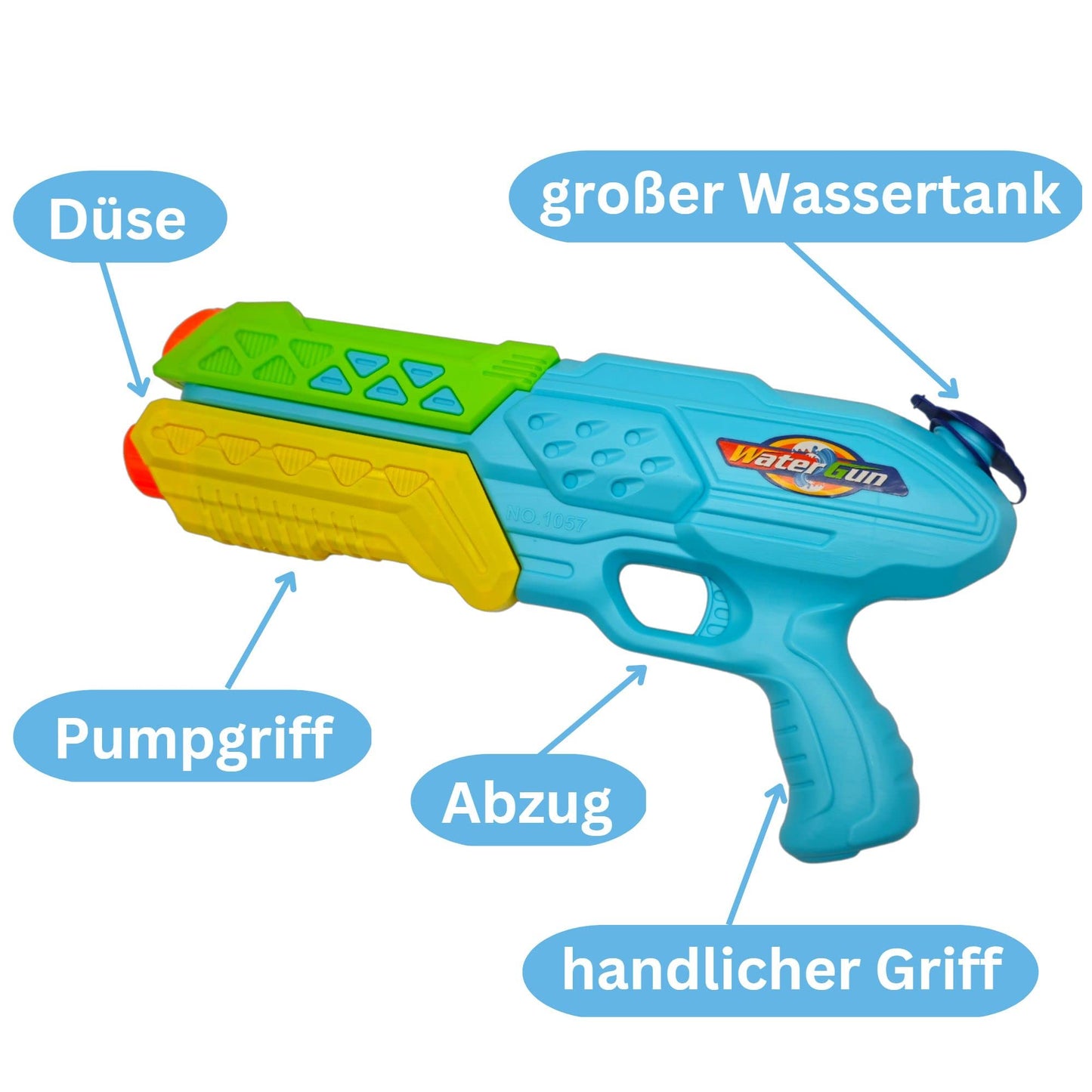 alldoro 60103 Water Power Wasserpistole ca. 27 cm, Reichweite bis zu 8 Meter, Wasserkanone mit 240 ml Wassertank, für Kinder ab 3 Jahren
