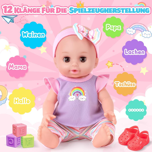 YOOHBERRYS Doll Set Children's Toy, 30 cm Baby Doll Play Set, Toy Doll Doll with Clothes and Accessories, Doll Bed, Doll Carrier, Dummy, Potty, Bottle, Christmas Birthday Gift