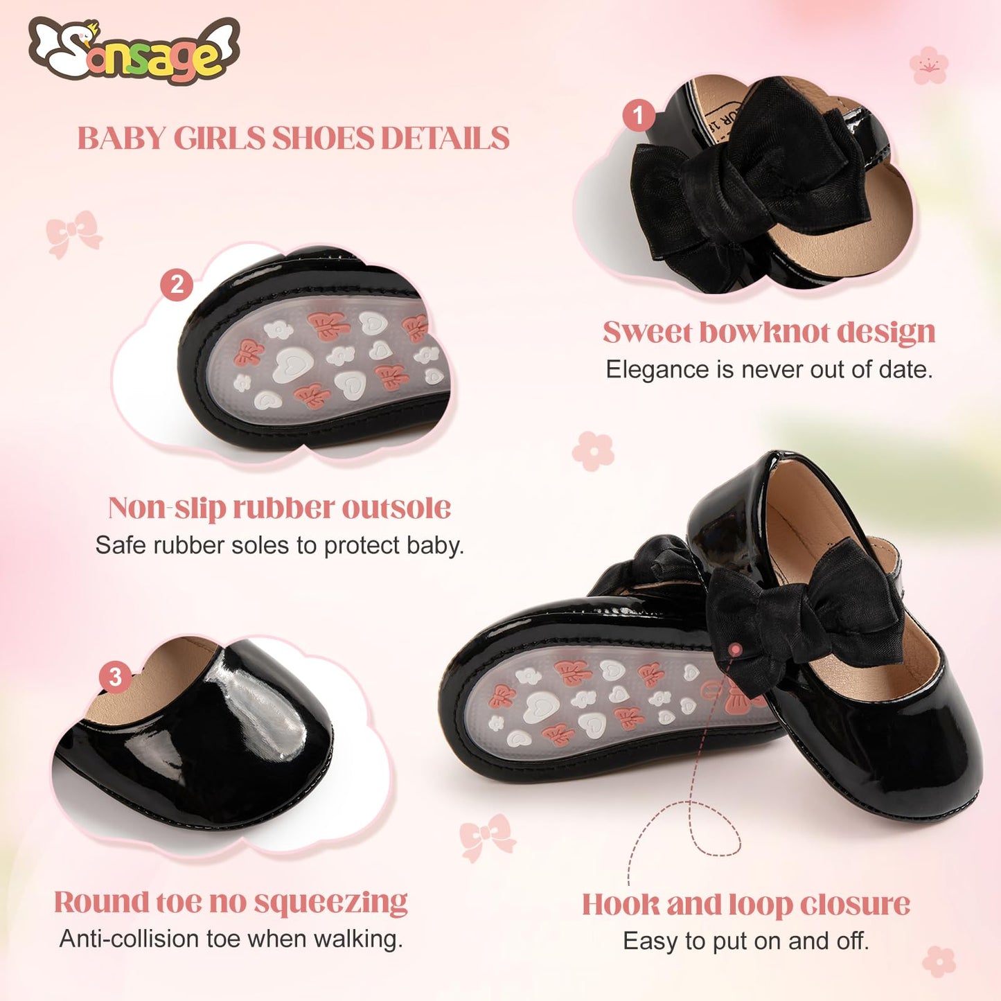 Sonsage Infant Baby Mädchen Bowknot Mary Jane Kleinkind weich Anti-Rutsch-Sohle Prinzessin Hochzeit Kleid erste Walking Flats Prewalker Neugeborenen Ballett Schuhe