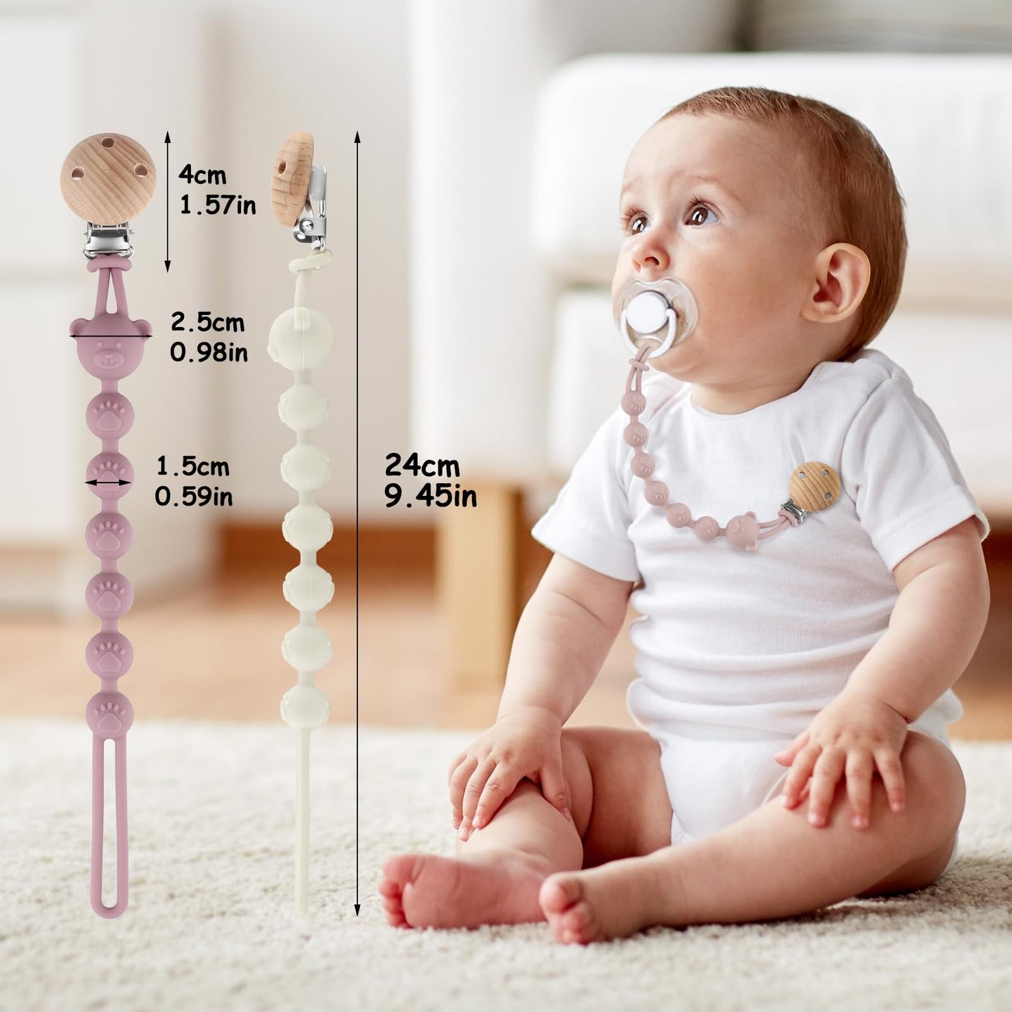 3er-Pack Schnullerkette Aus Silikon, Schnullerkette Mädchen und Mit Namen Junge, Geeignet für Baby, Hält Schnuller Sauber, Weiche Flexible BPA Frei Langlebig–Hohe Robustheit, Mandel Grün Blau